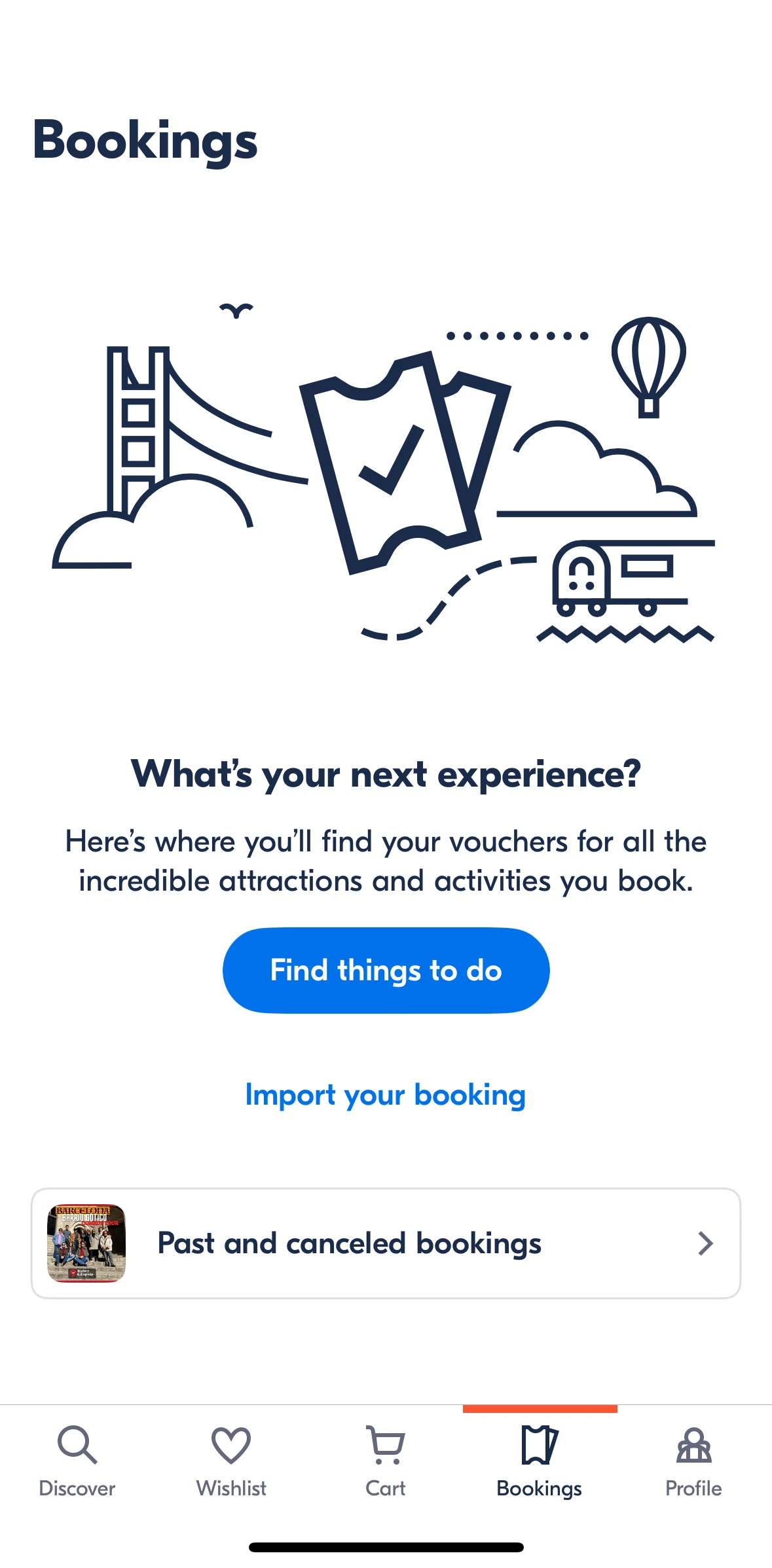 GetYourGuide Screen screen in the Past and canceled bookings flow