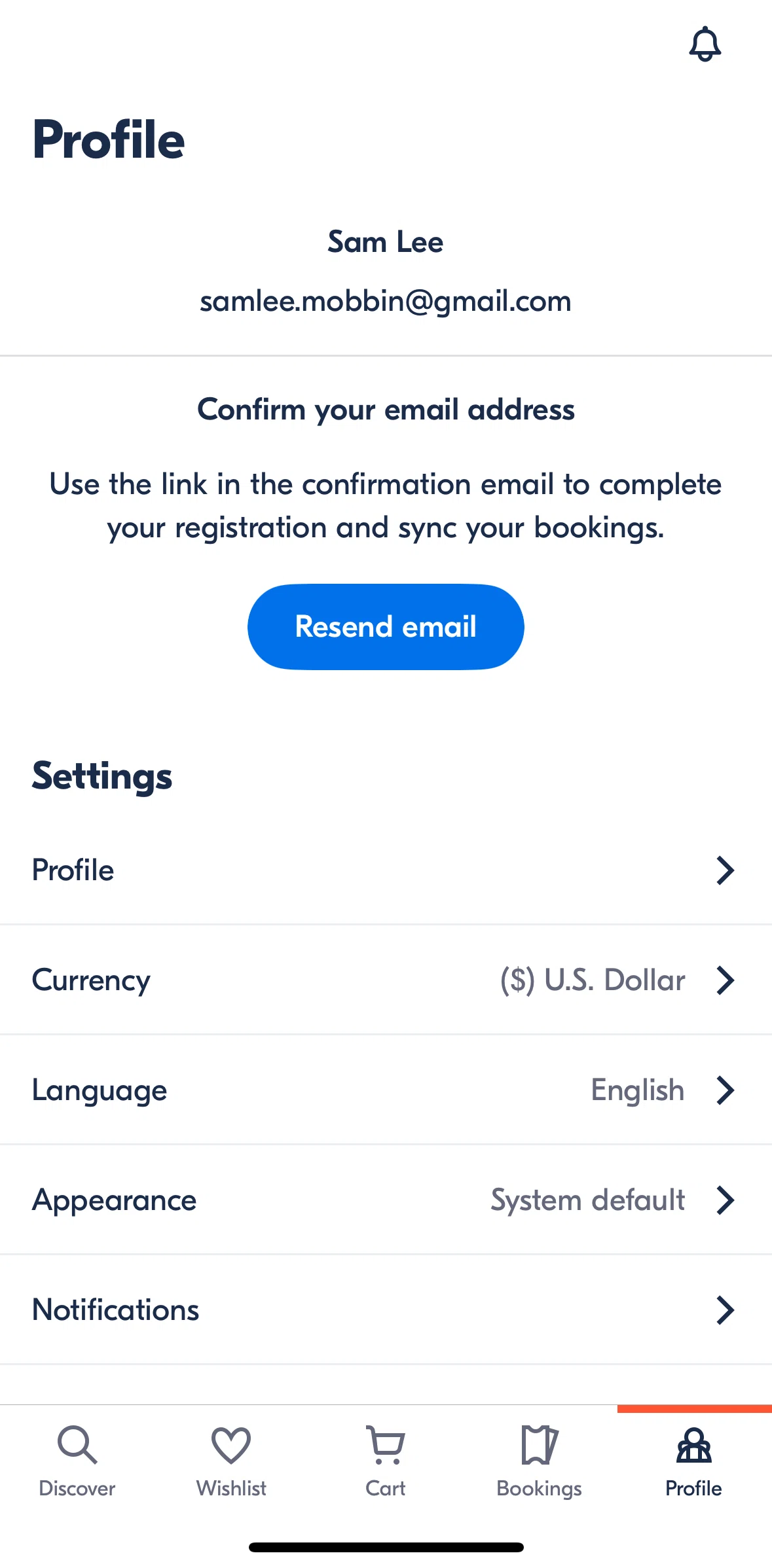 GetYourGuide Screen screen in the Verifying email flow