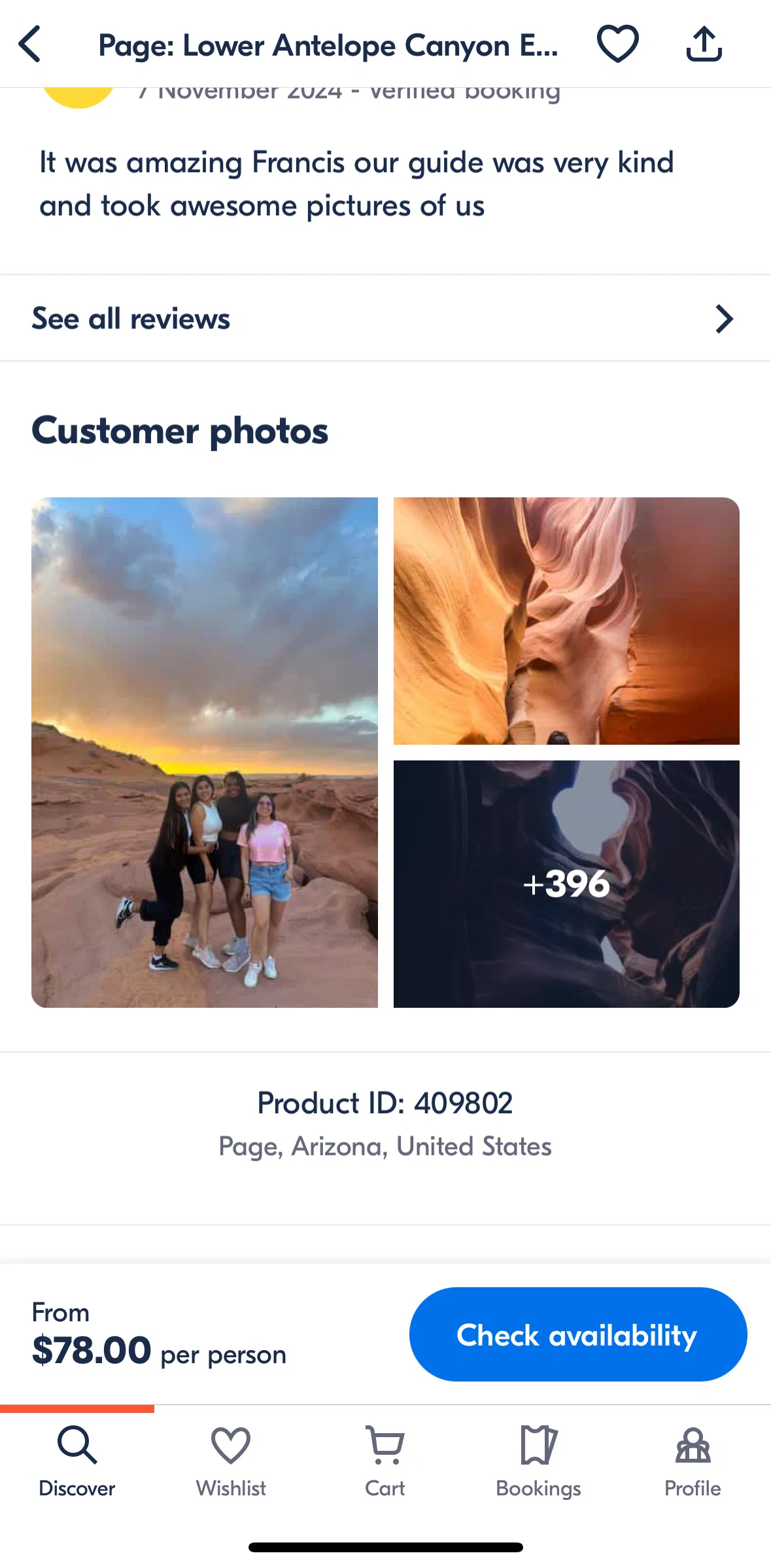 GetYourGuide Screen screen in the View customer photos flow