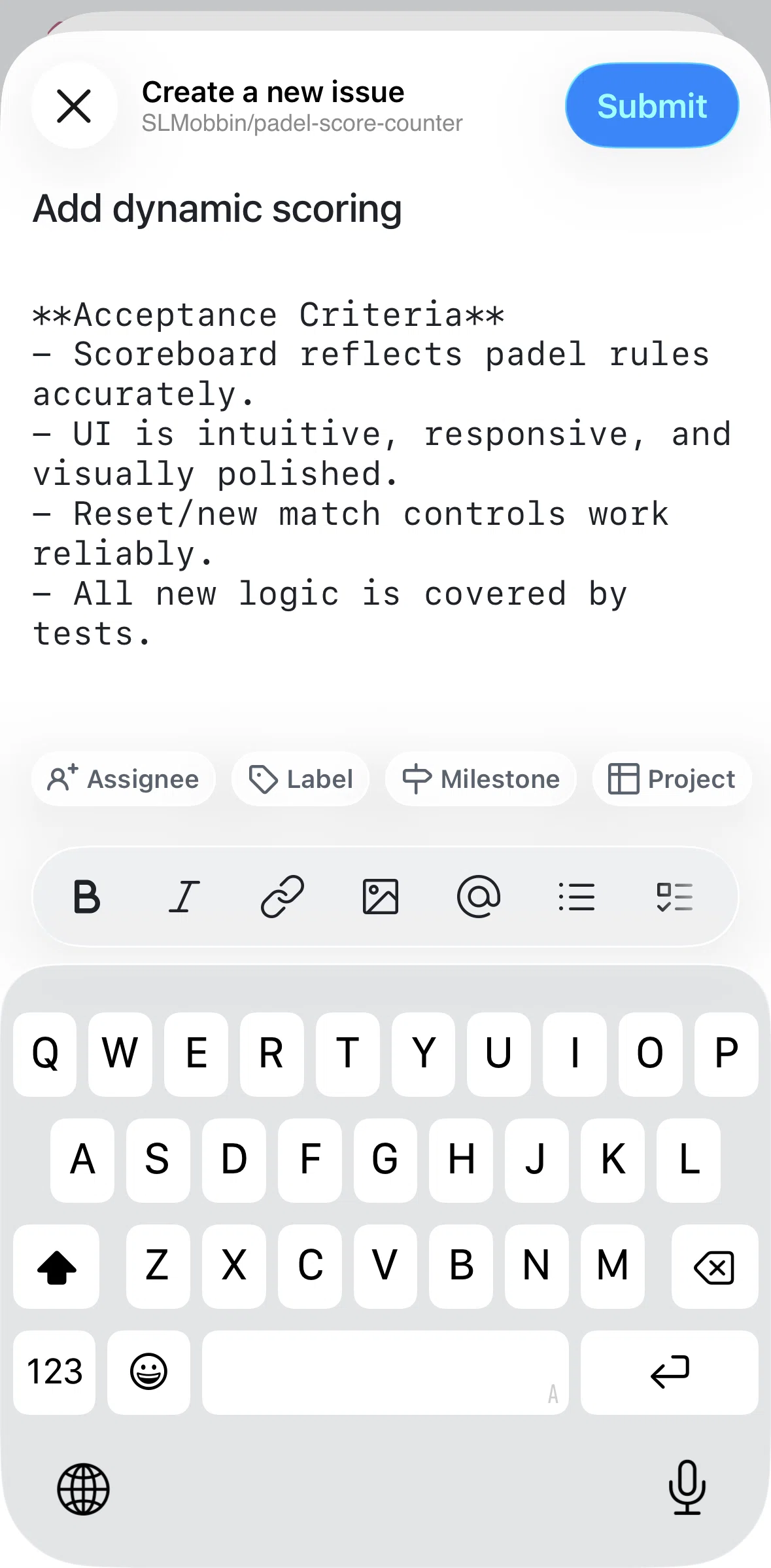 Github Screen screen in the Adding a label flow