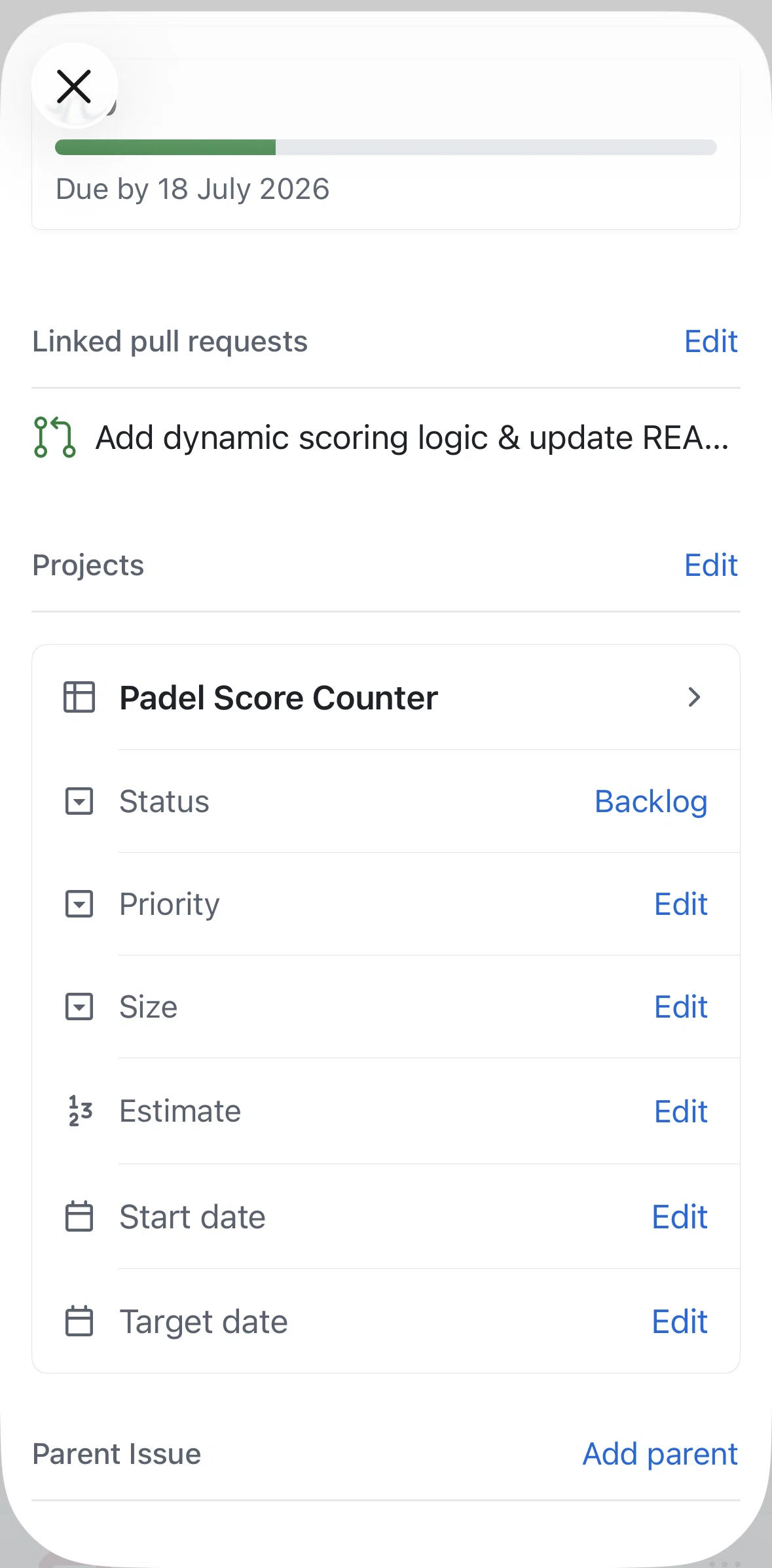Github Screen screen in the Adding a priority flow