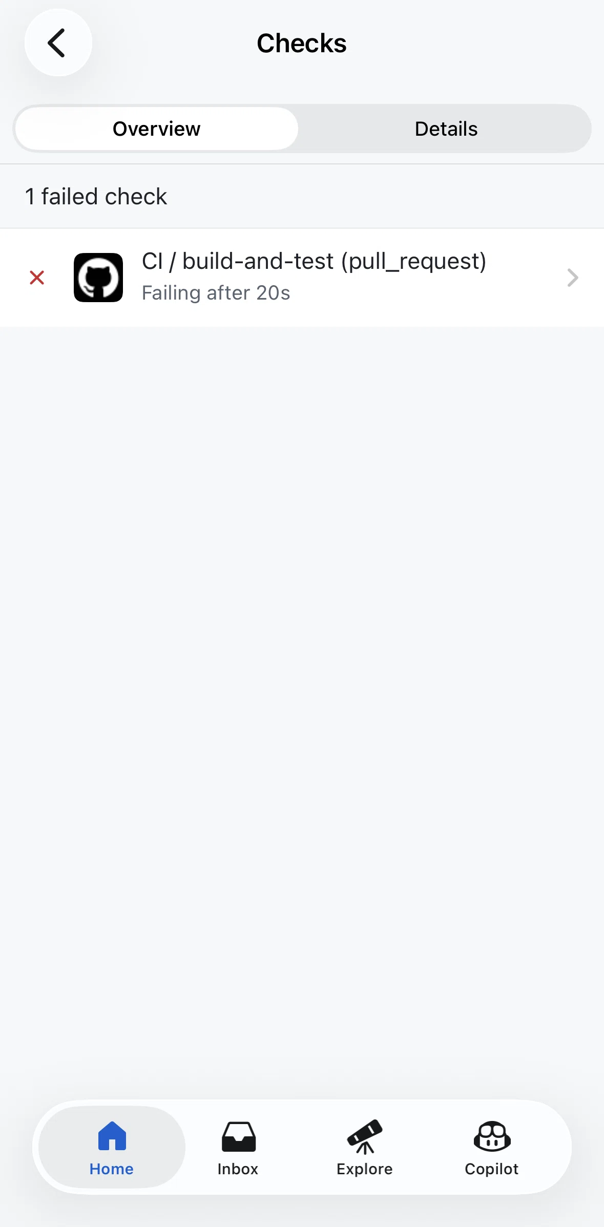 Github Screen screen in the Check detail flow