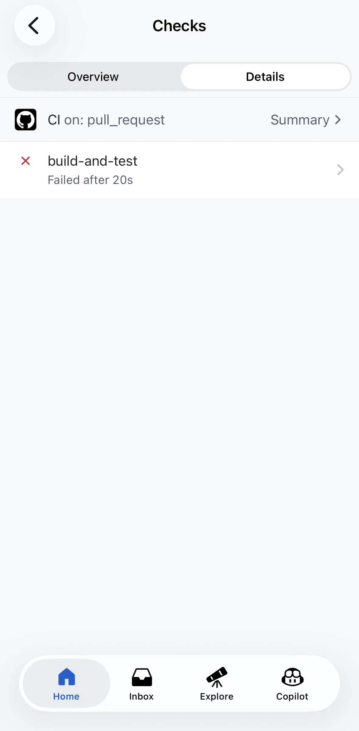 Github Screen screen in the Check summary flow