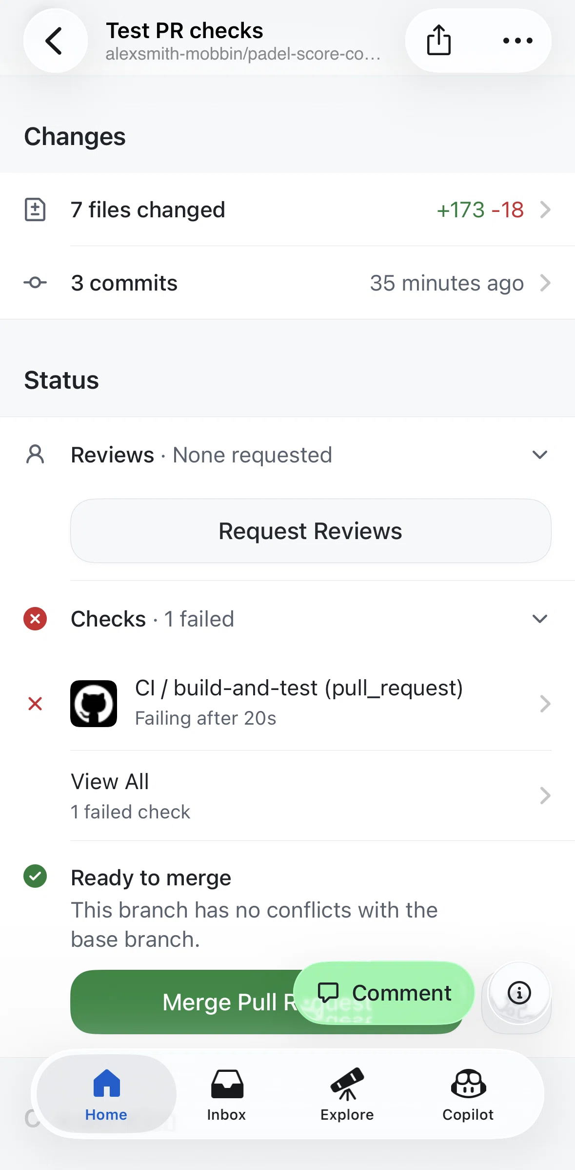 Github Screen screen in the Checks flow
