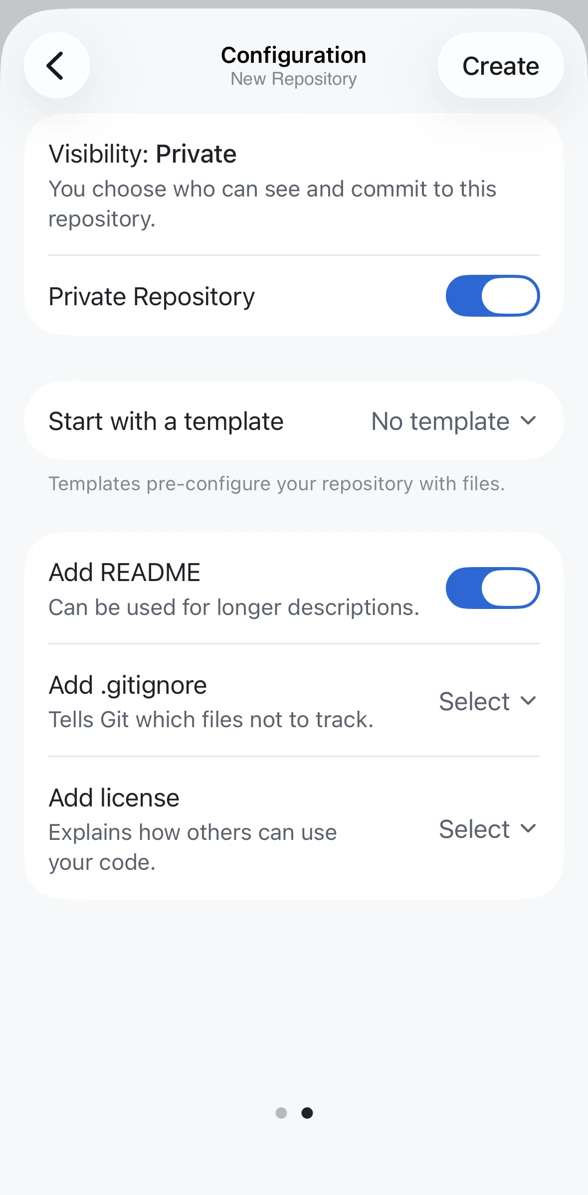 Github Screen screen in the Choosing a template flow