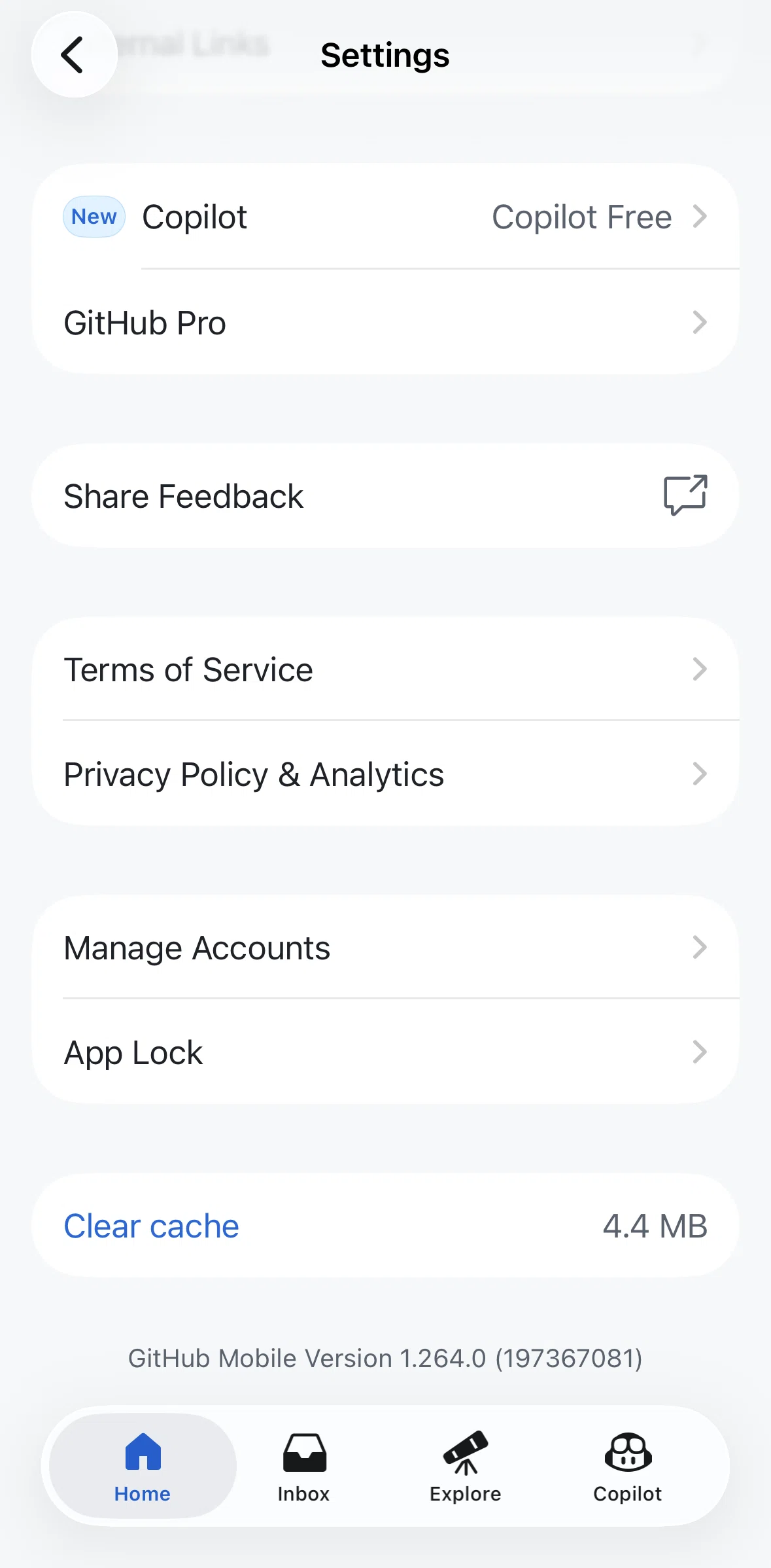 Github Screen screen in the Clearing cache flow