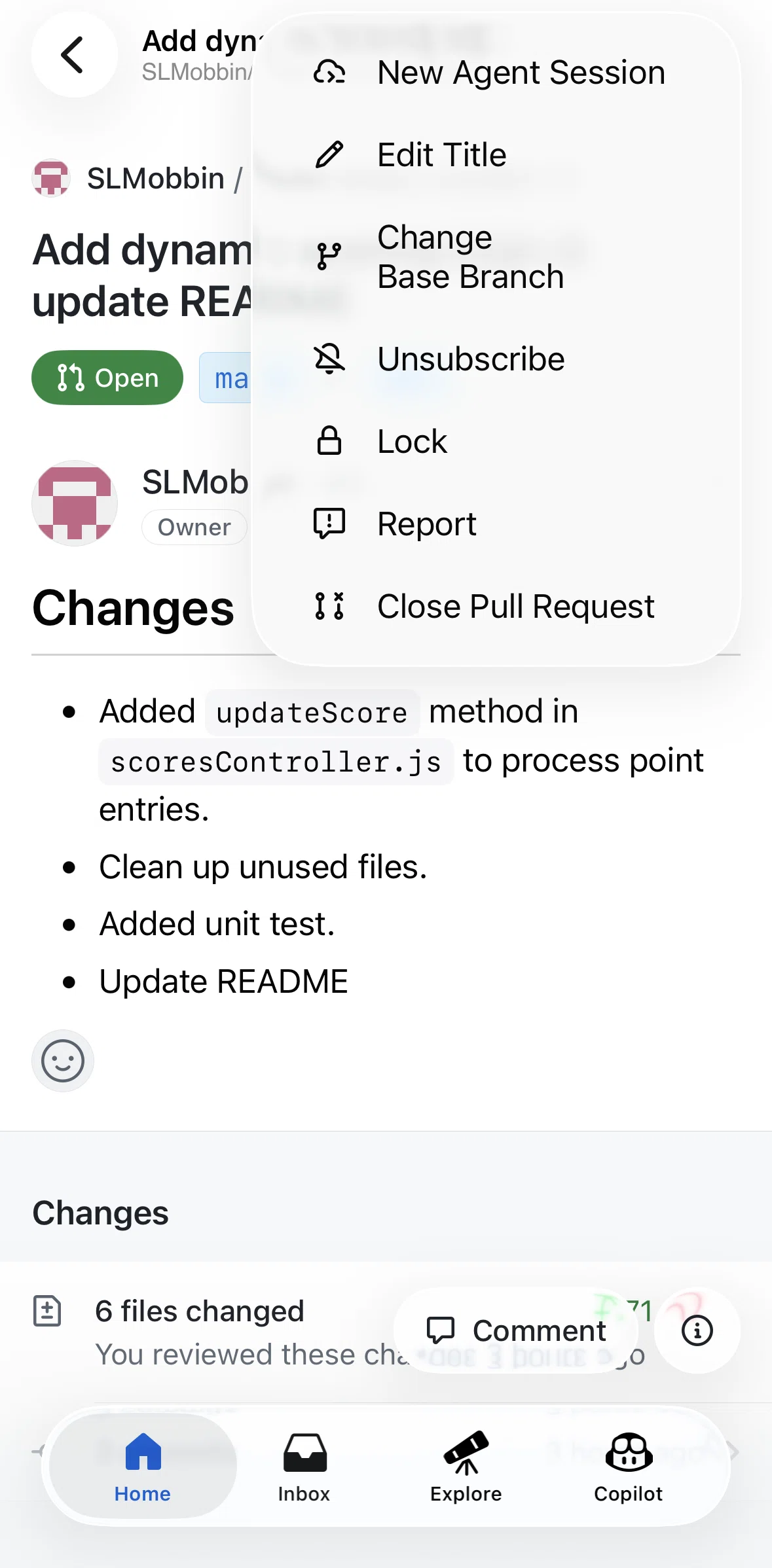 Github Screen screen in the Closing a pull request flow