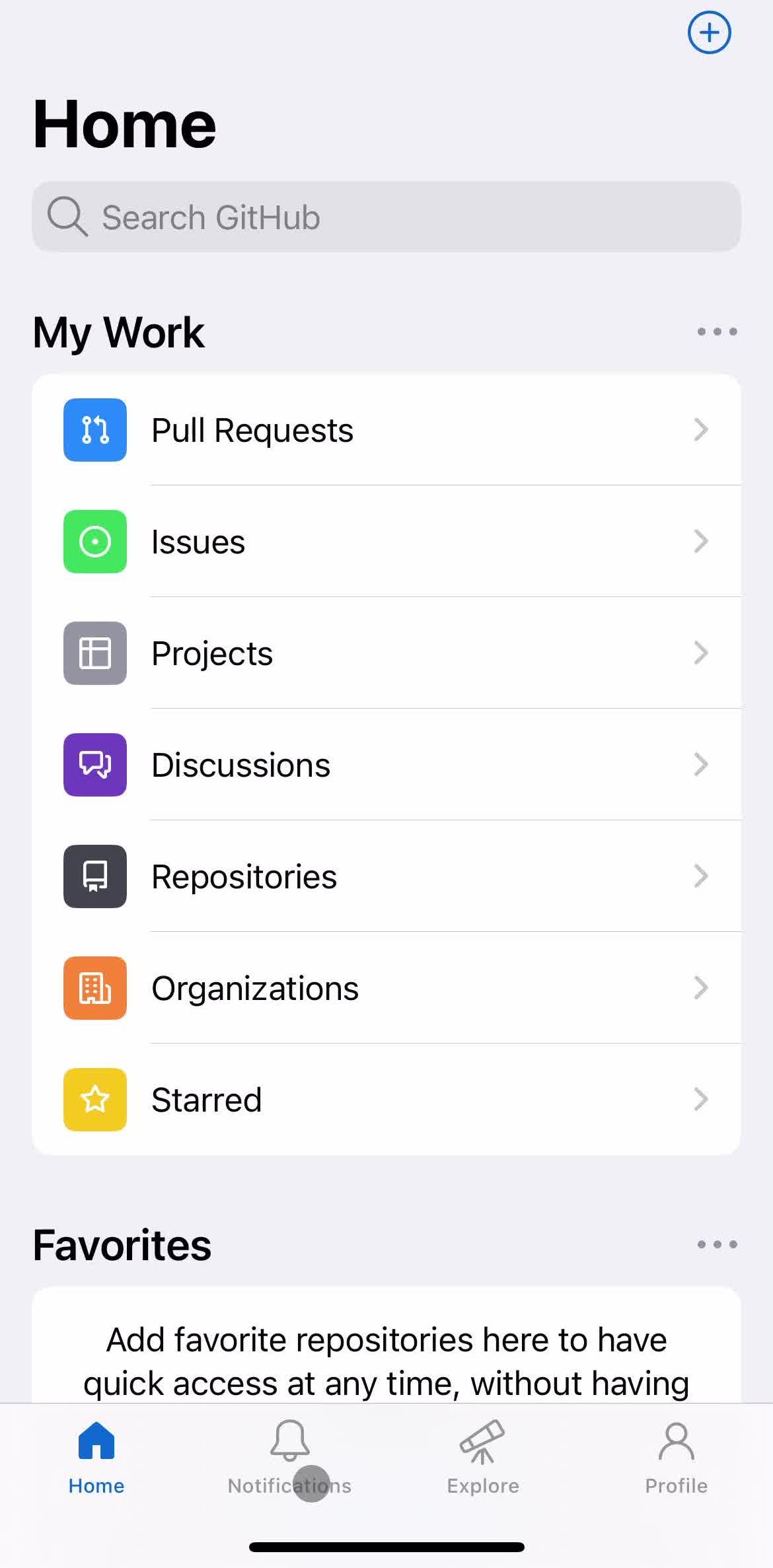 Github Home screen in the Commenting flow