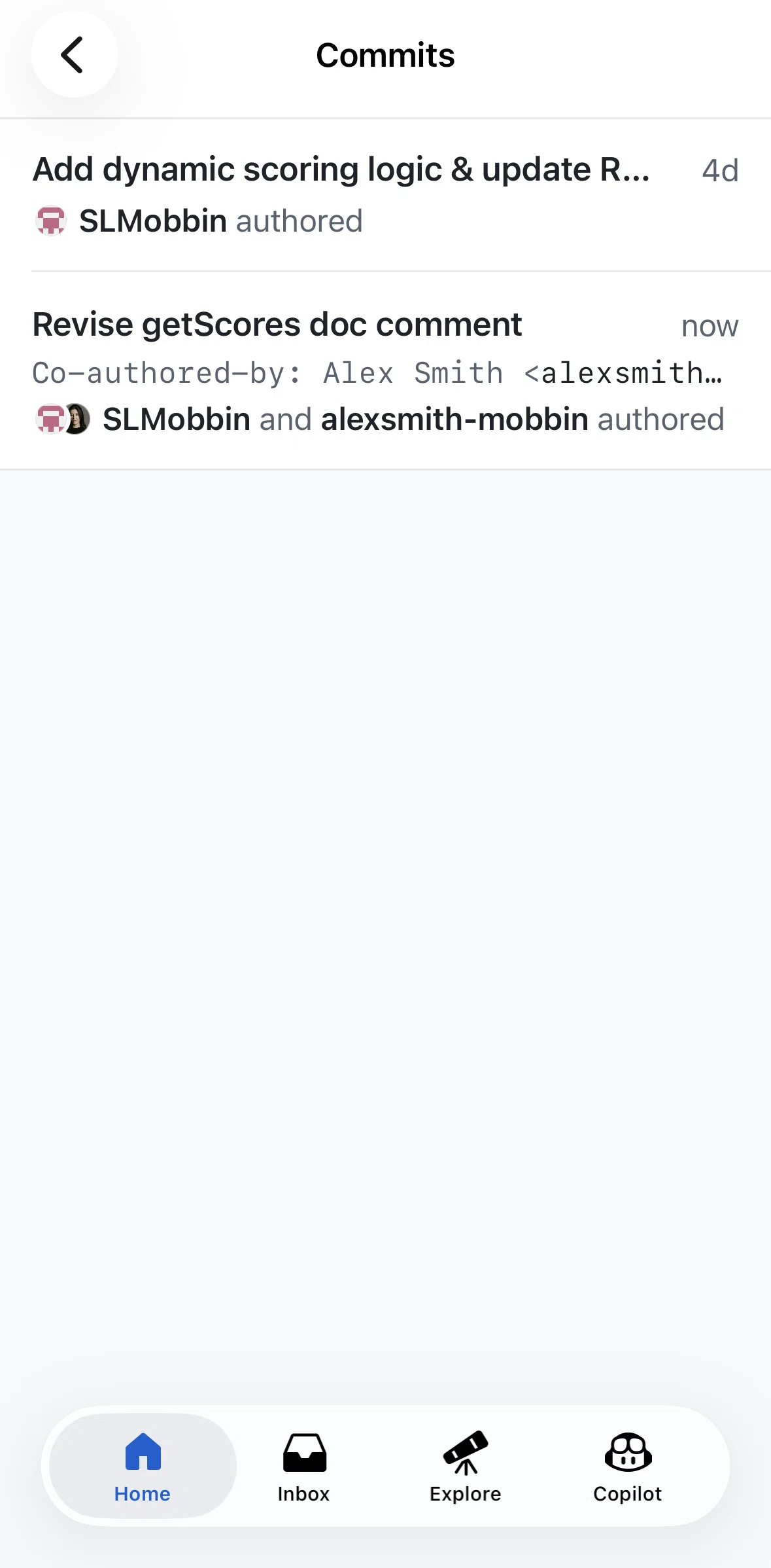 Github Screen screen in the Commit detail flow