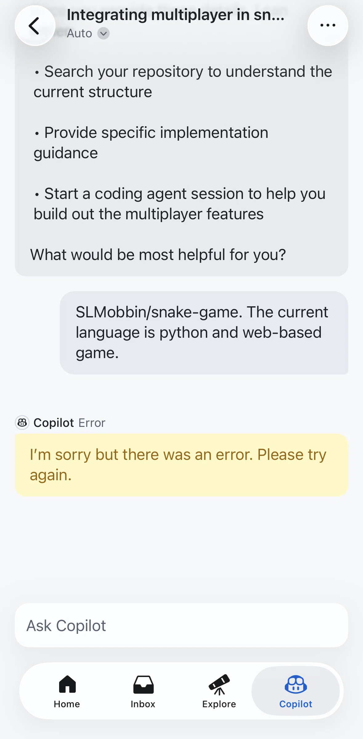 Github Screen screen in the Conversations flow