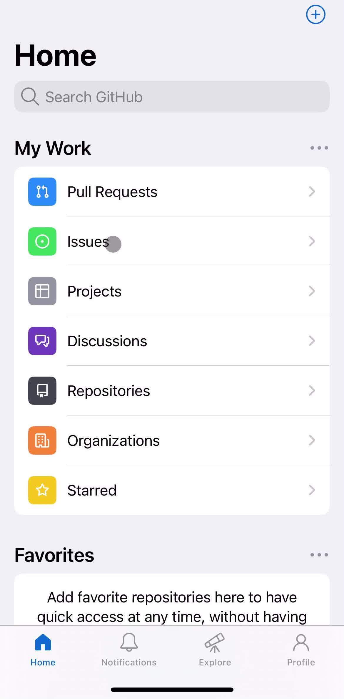 Github Home screen in the Creating New Issue flow