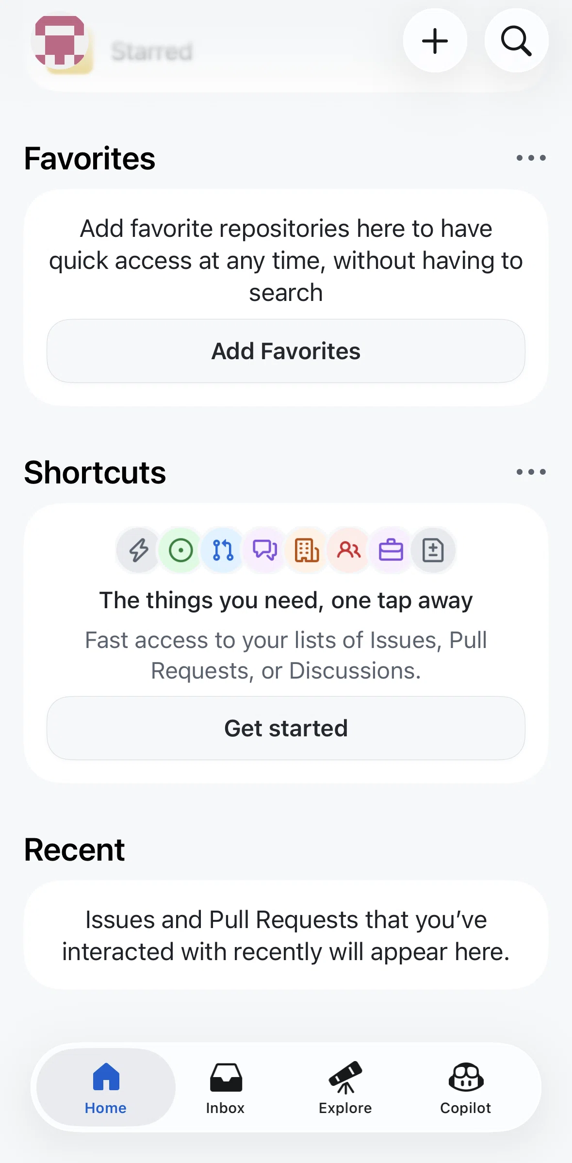 Github Screen screen in the Favoriting repositories flow
