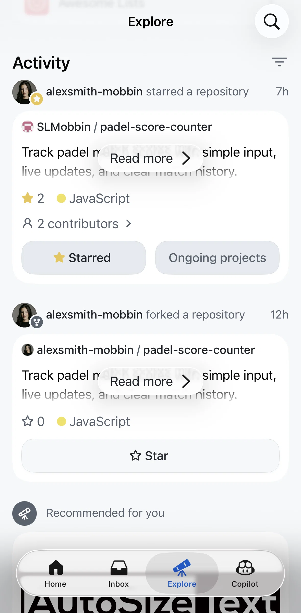 Github Screen screen in the Filtering activity flow