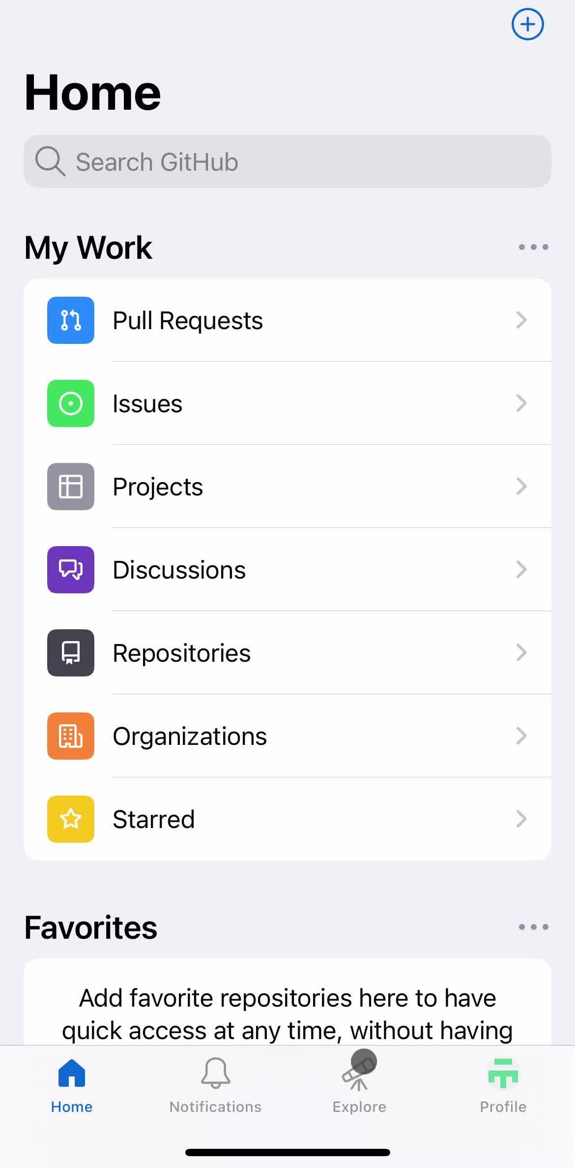 Github Home screen in the Following A User flow