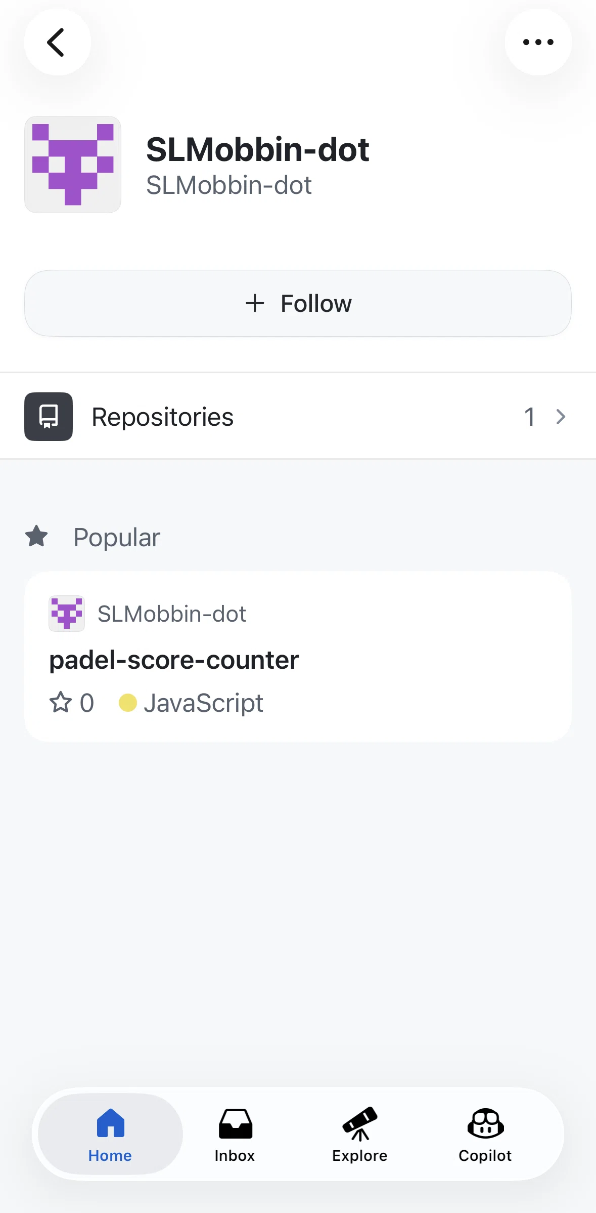 Github Screen screen in the Following an organization flow
