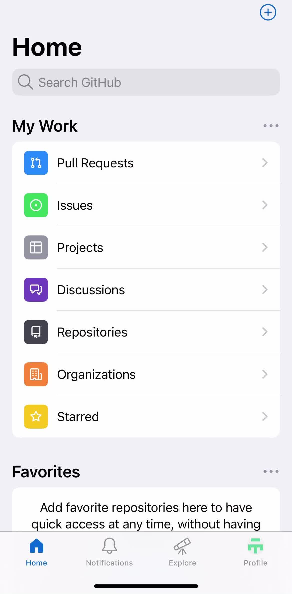 Github Home screen in the General Browsing flow
