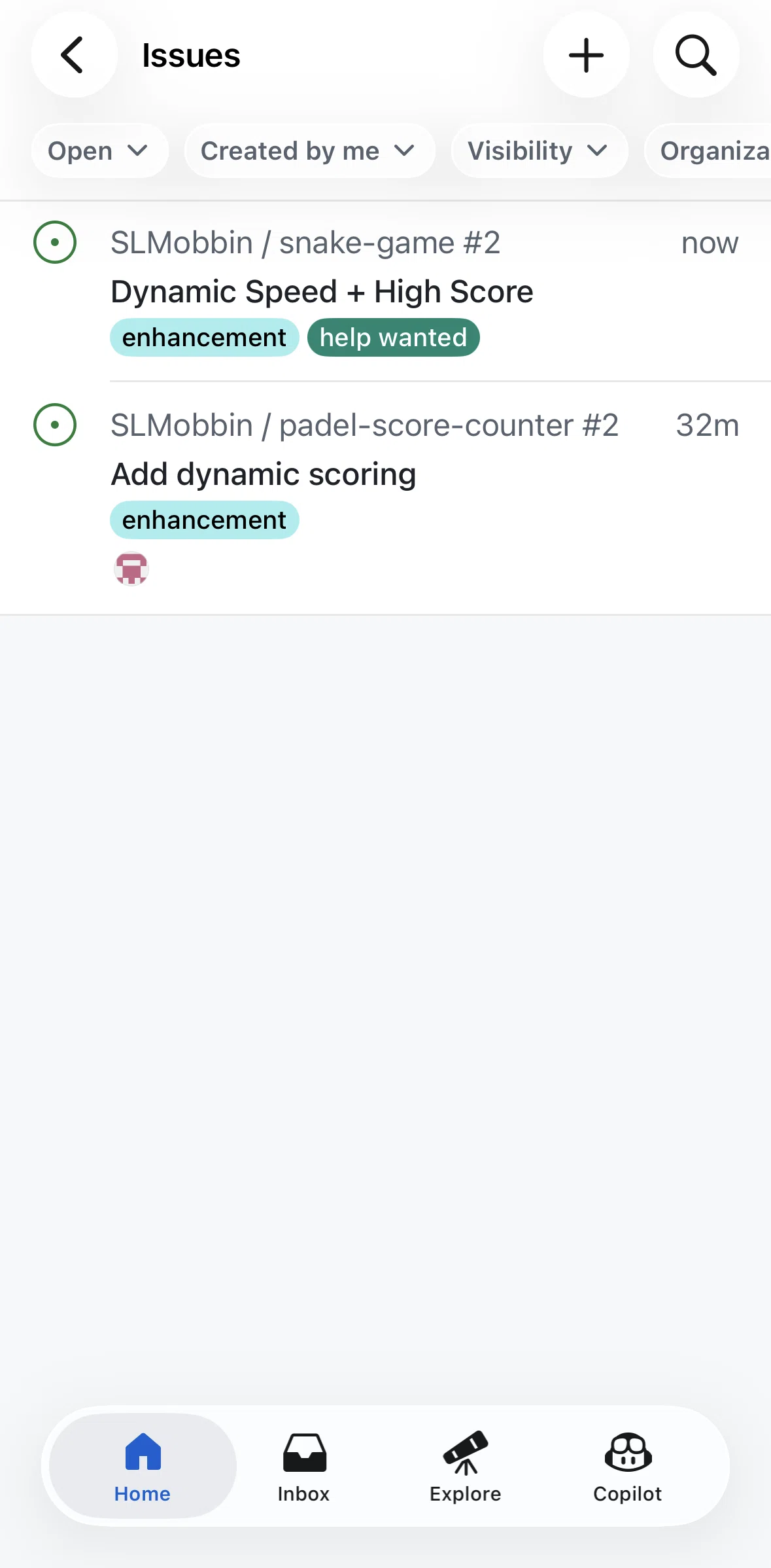 Github Screen screen in the Issue detail flow
