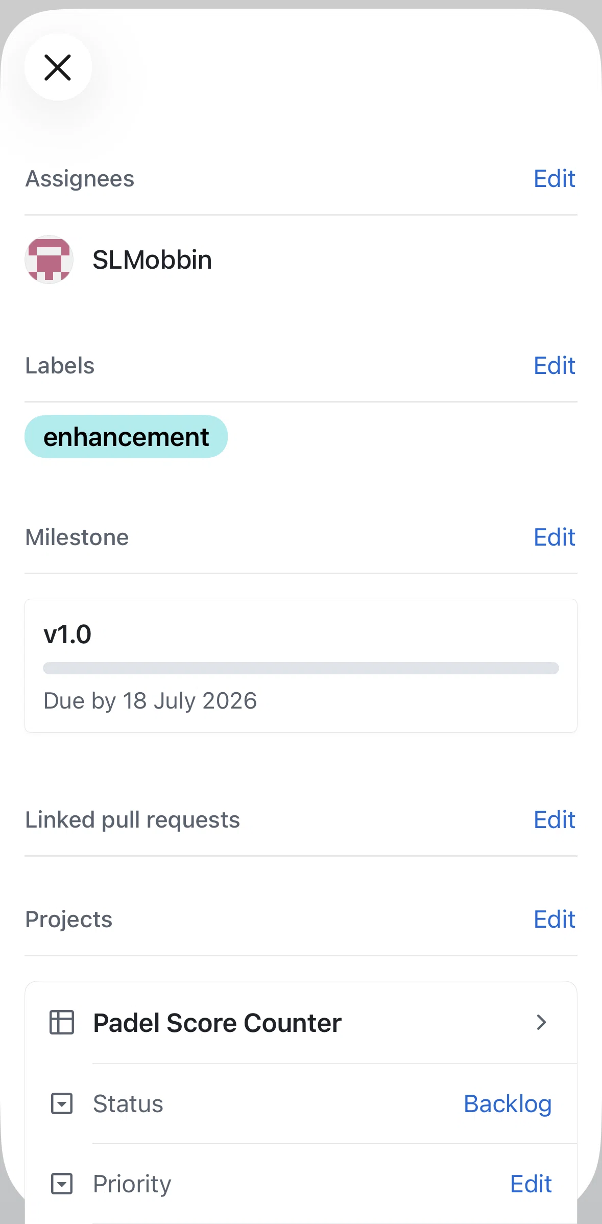 Github Screen screen in the Linking a pull request flow