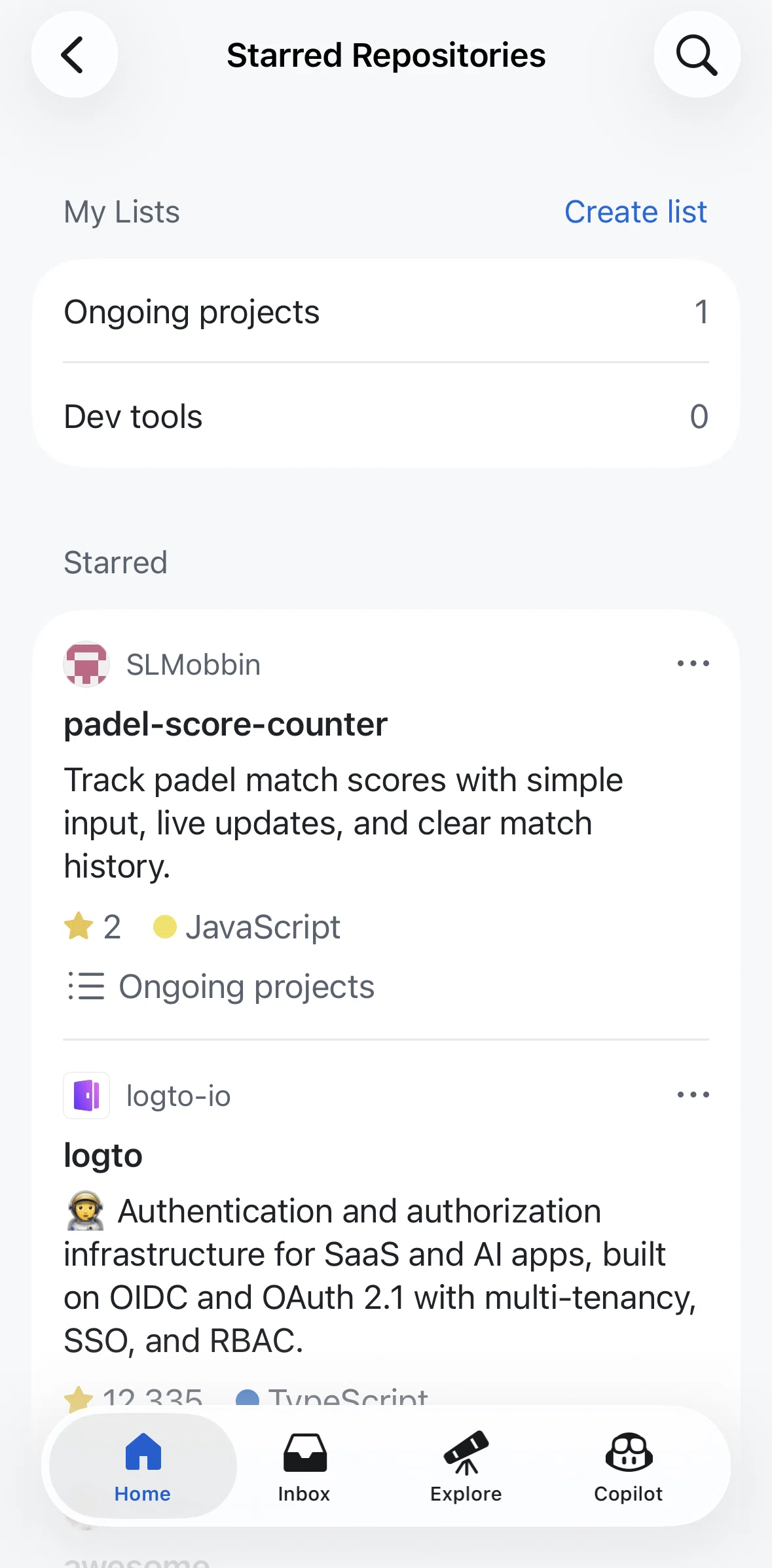 Github Screen screen in the List detail flow