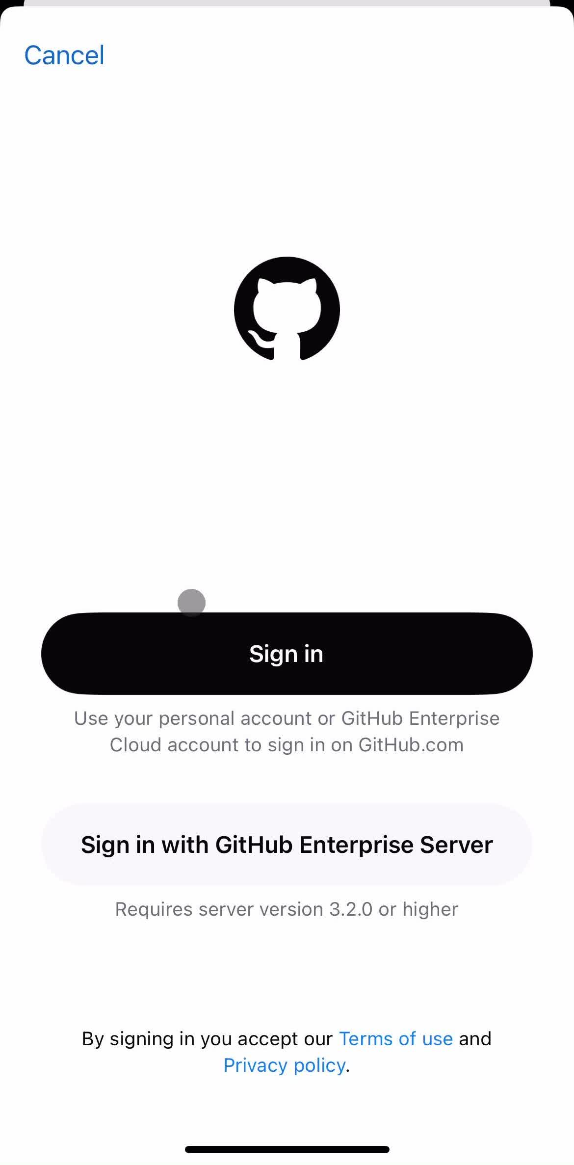 Github Sign in screen in the Logging In flow
