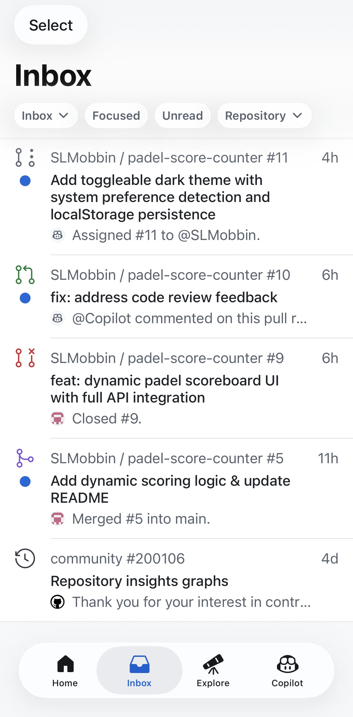 Github Screen screen in the Marking as read flow