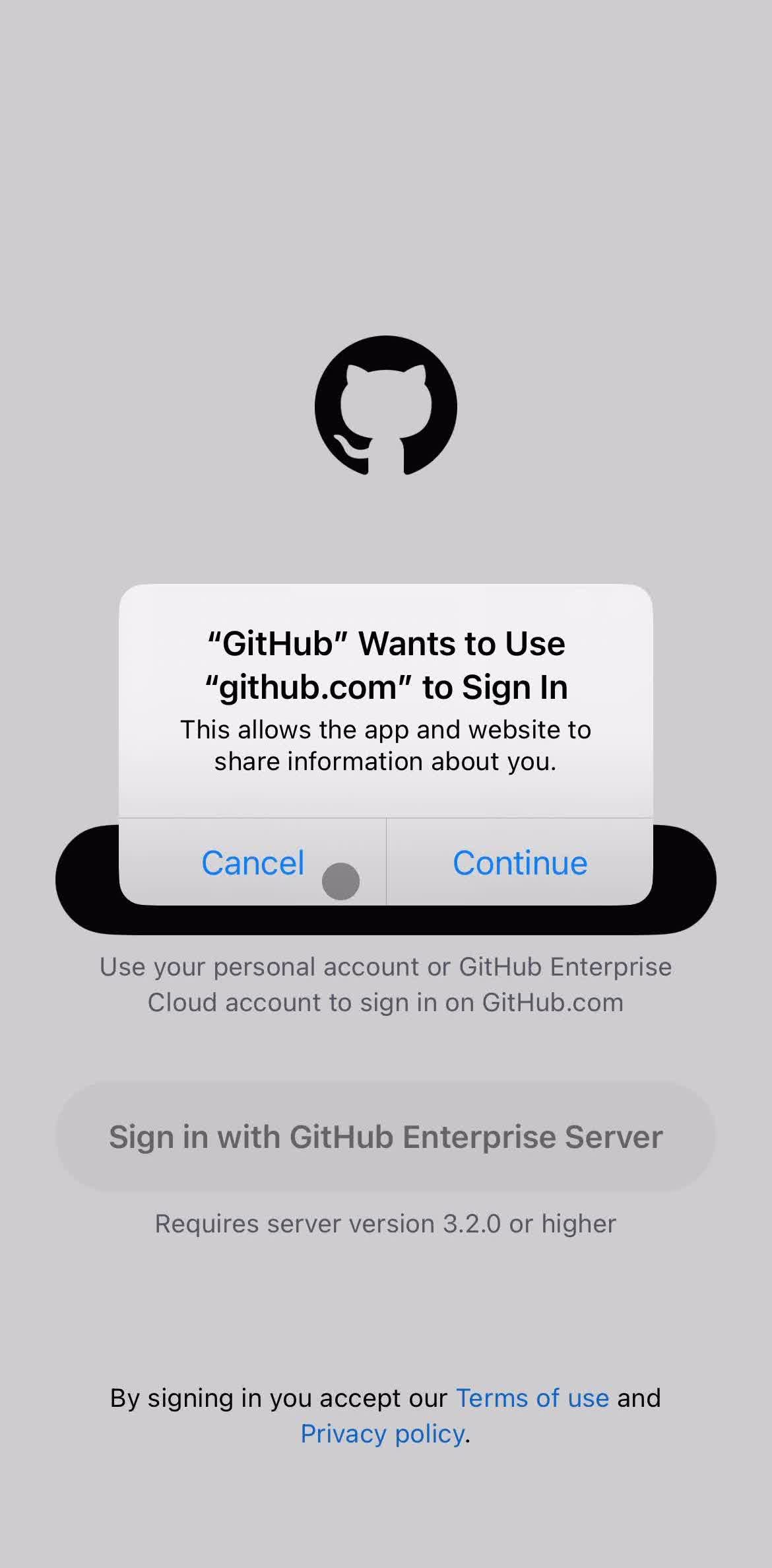 Github Screen screen in the Onboarding flow