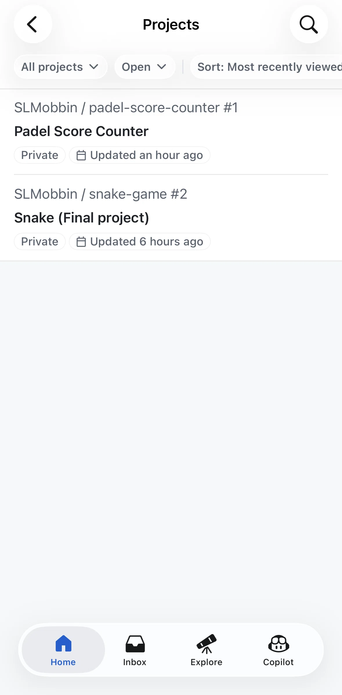 Github Screen screen in the Project detail flow