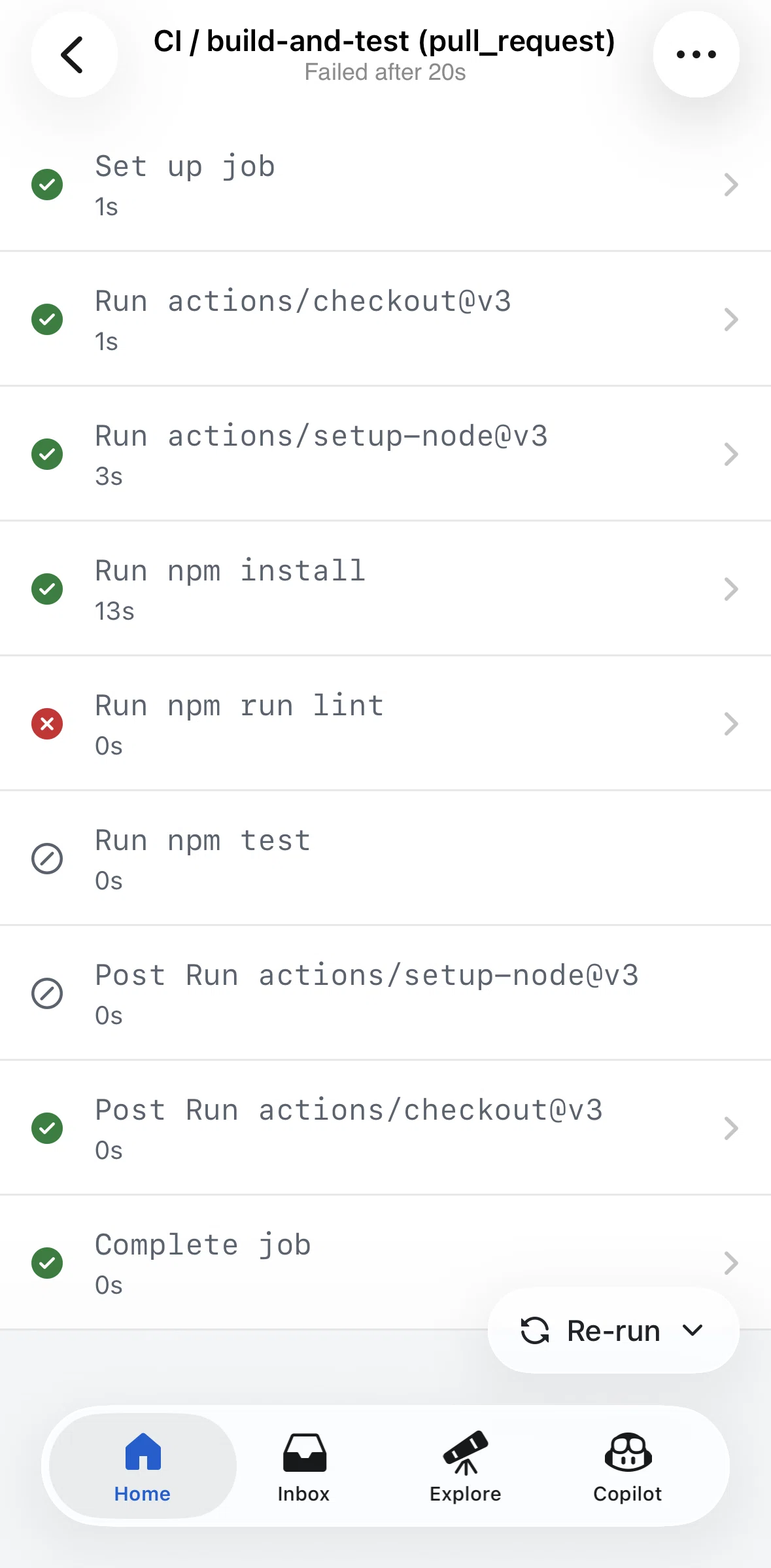 Github Screen screen in the Re-running a check flow