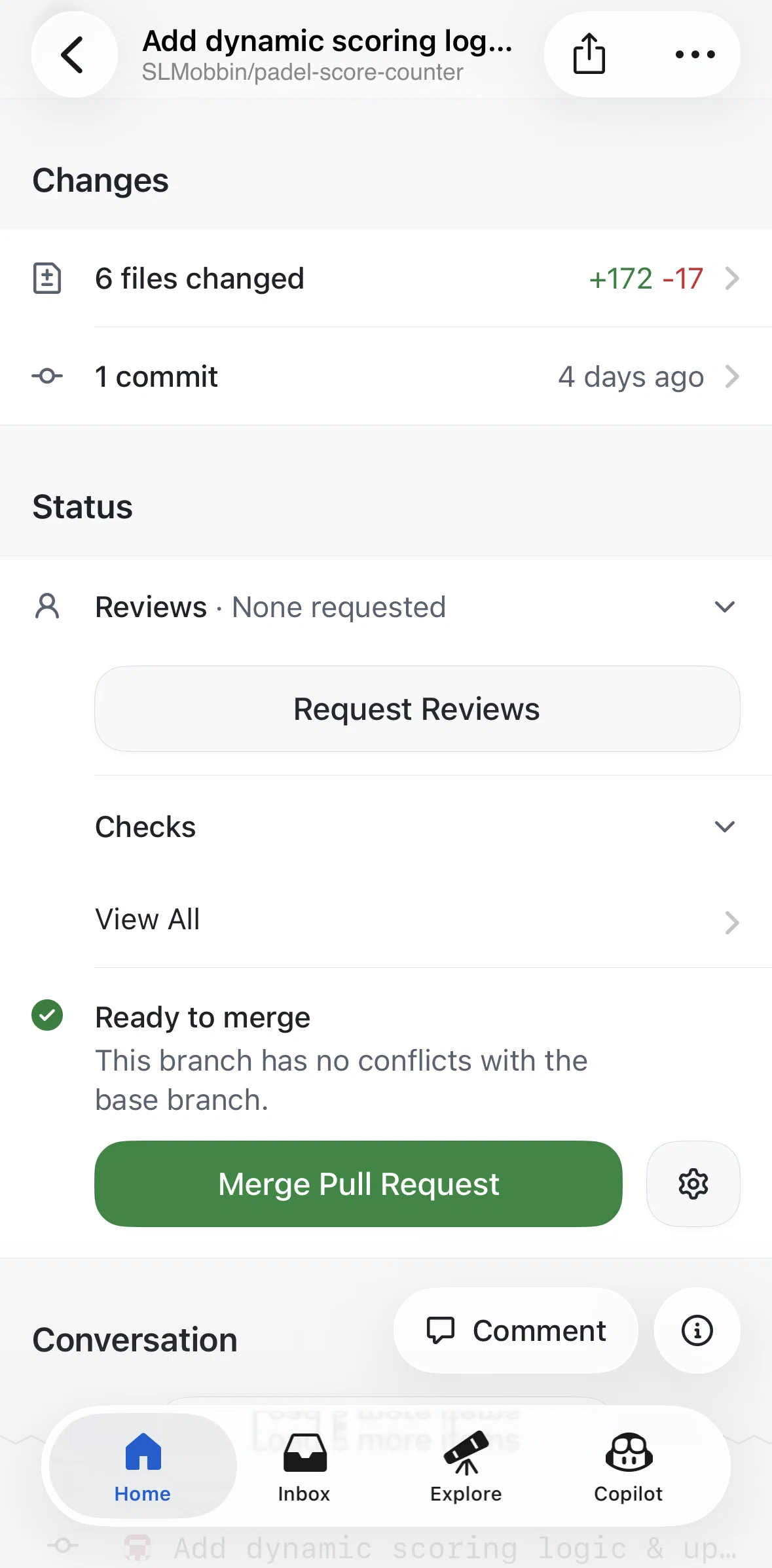 Github Screen screen in the Requesting a review flow