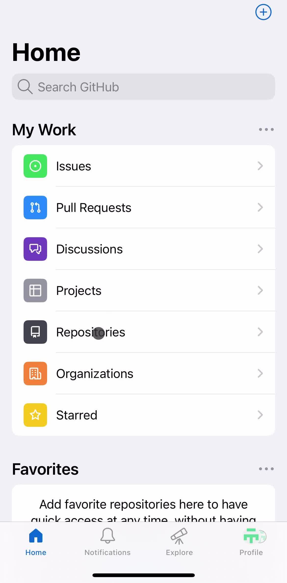 Github Home screen in the Saving flow