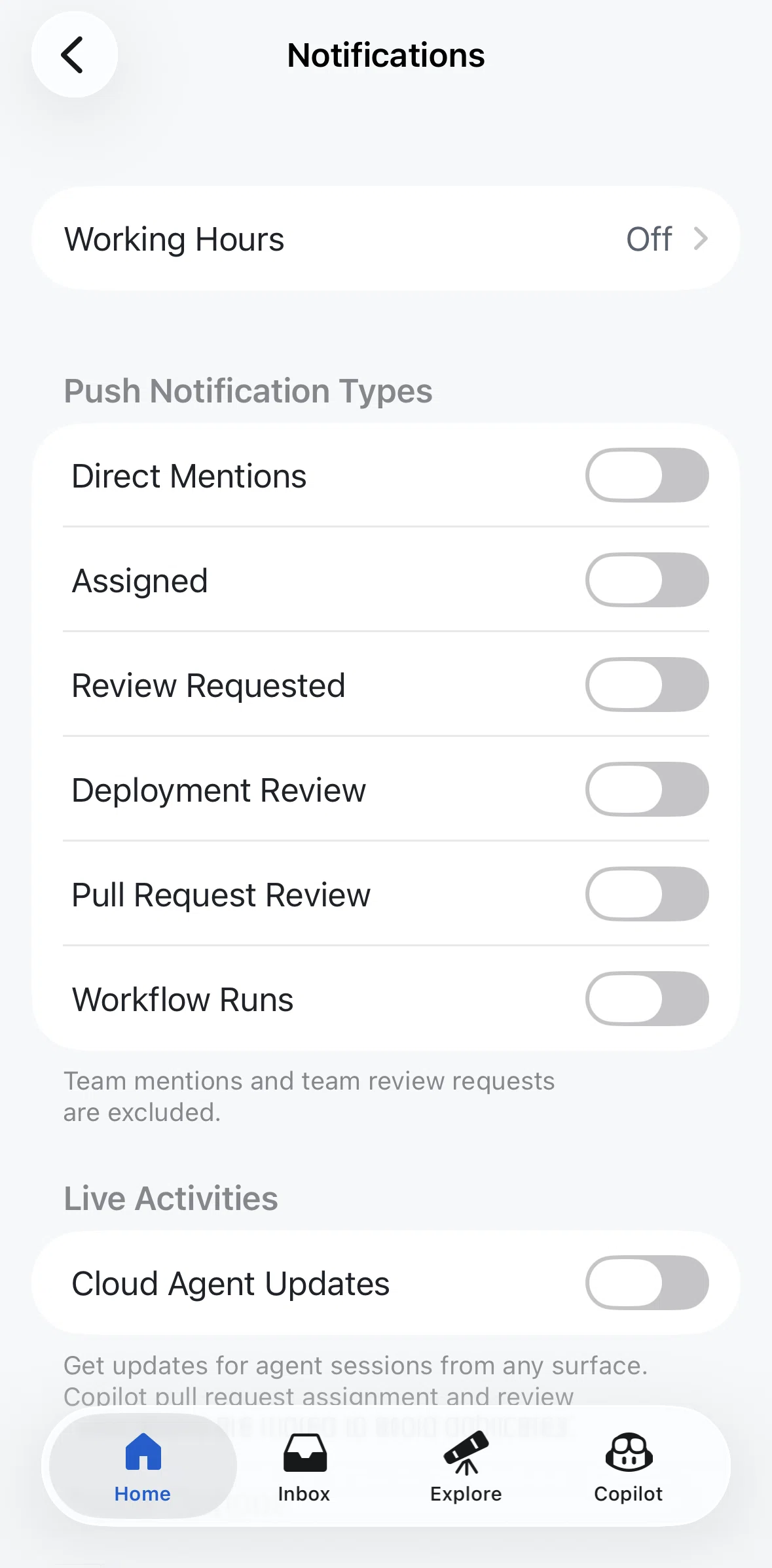 Github Screen screen in the Scheduling working hours flow