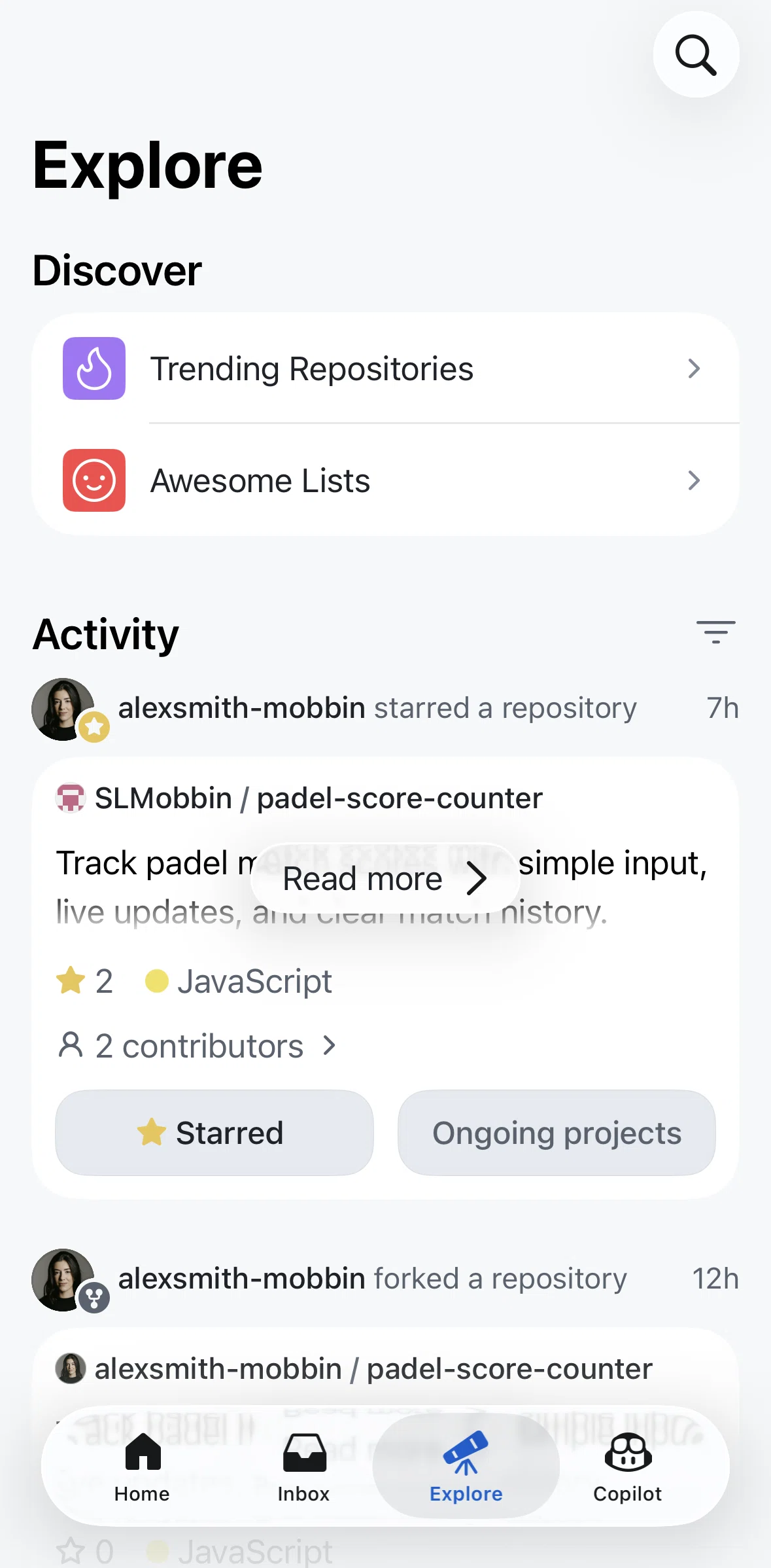 Github Screen screen in the Trending repositories flow