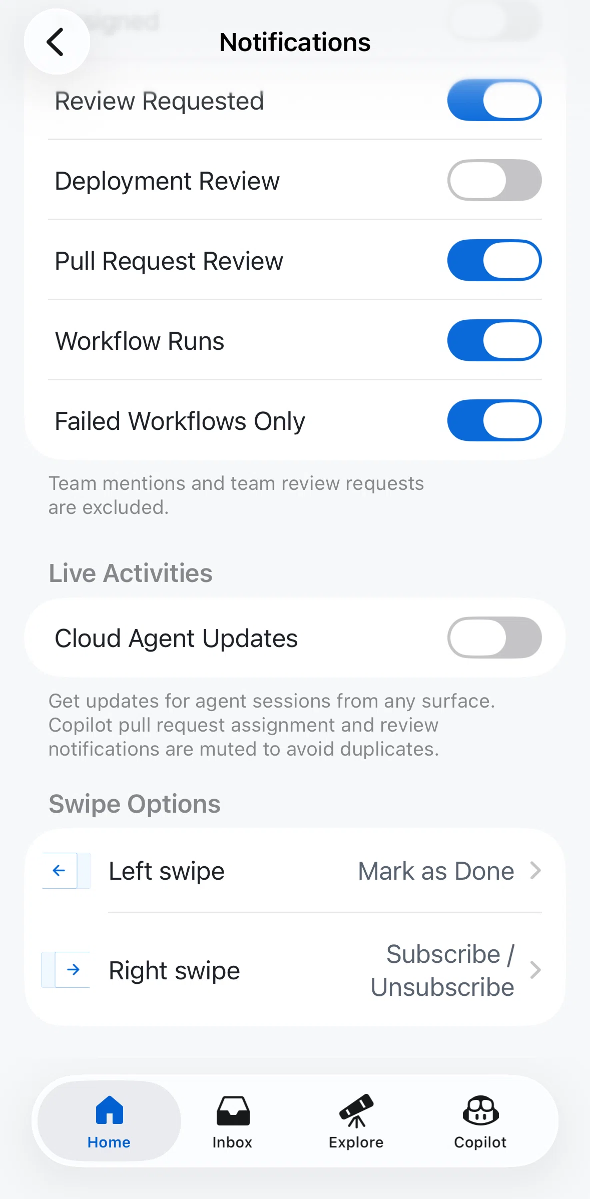 Github Screen screen in the Updating swipe options flow