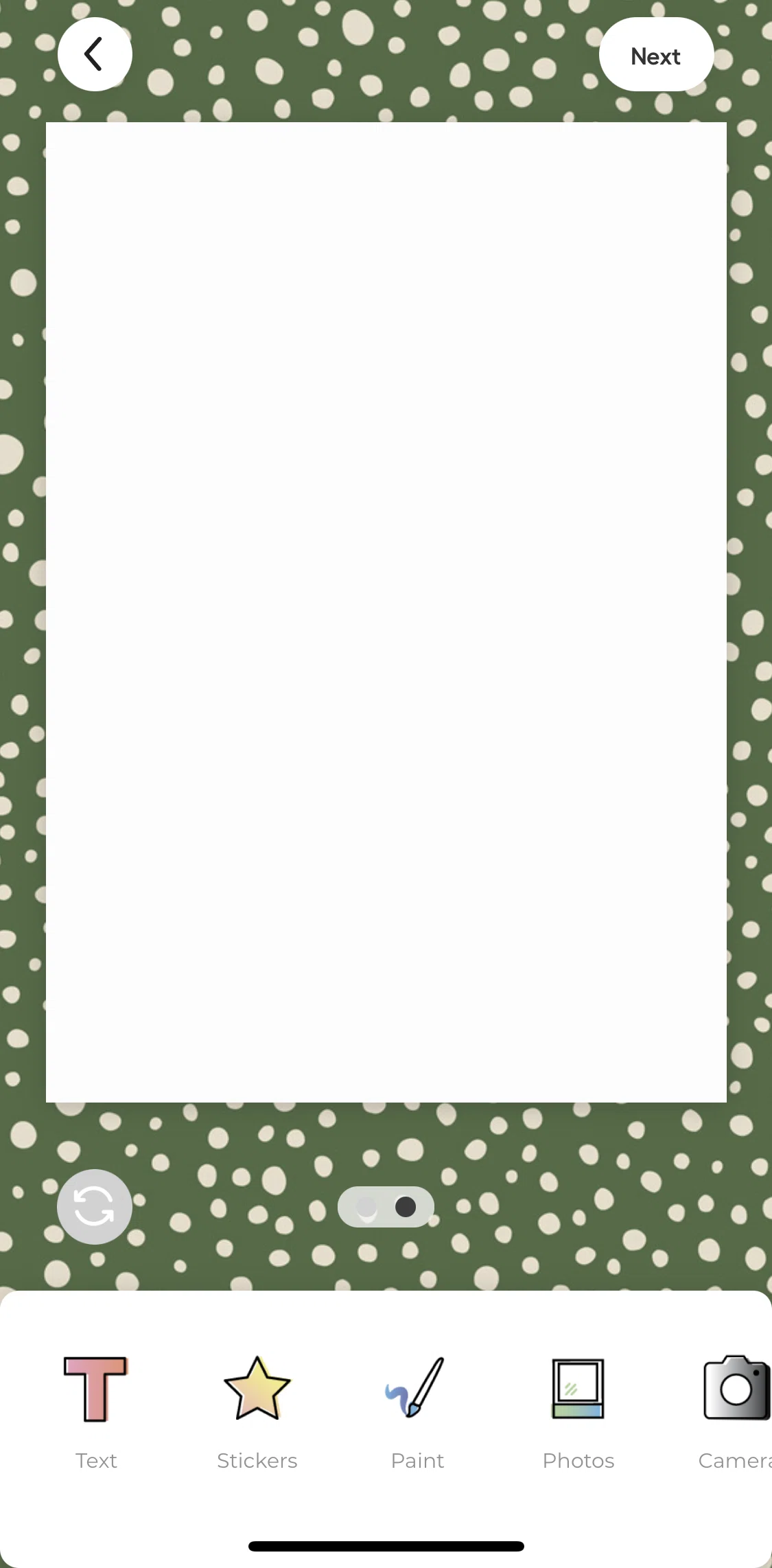 Givingli Screen screen in the Adding stickers flow