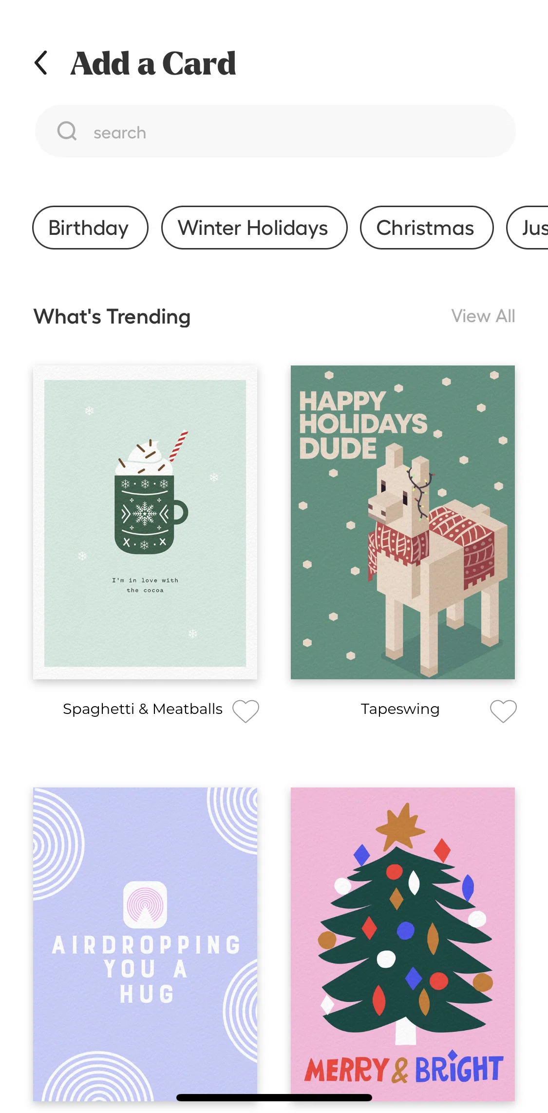 Givingli Screen screen in the Filtering & sorting cards flow