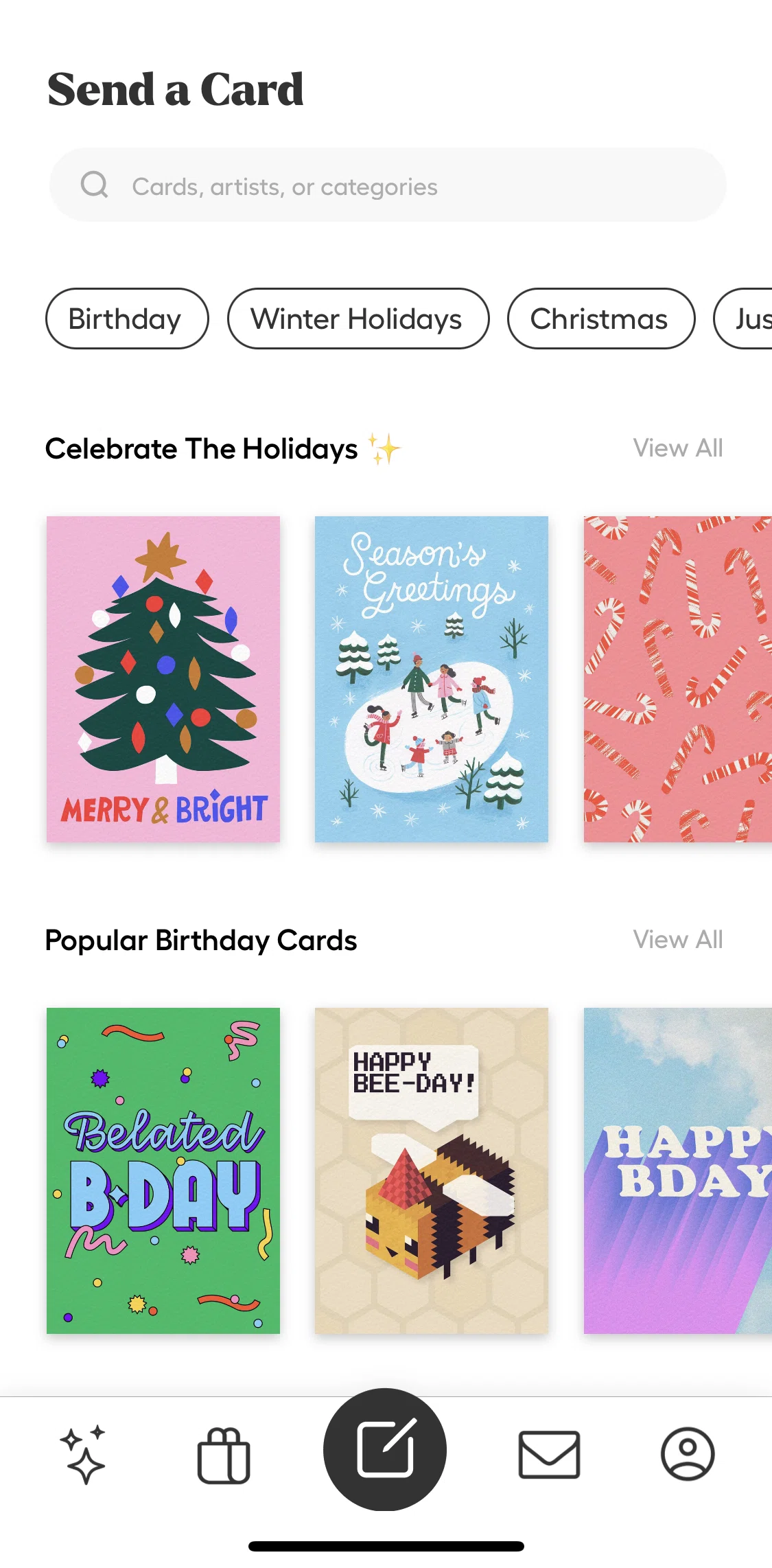 Givingli Screen screen in the Searching for a card, artist or category flow