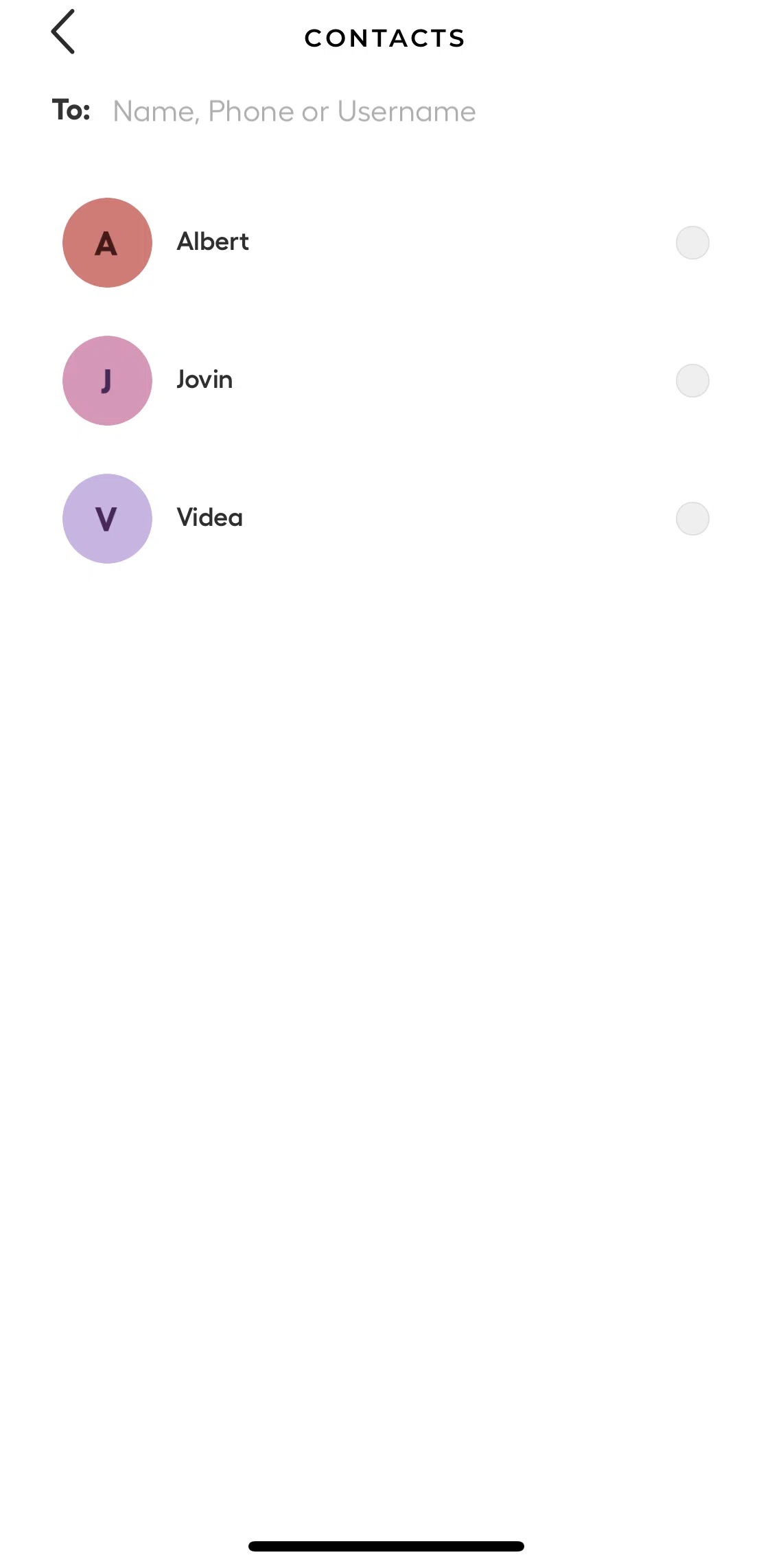 Givingli Screen screen in the Sending to group flow