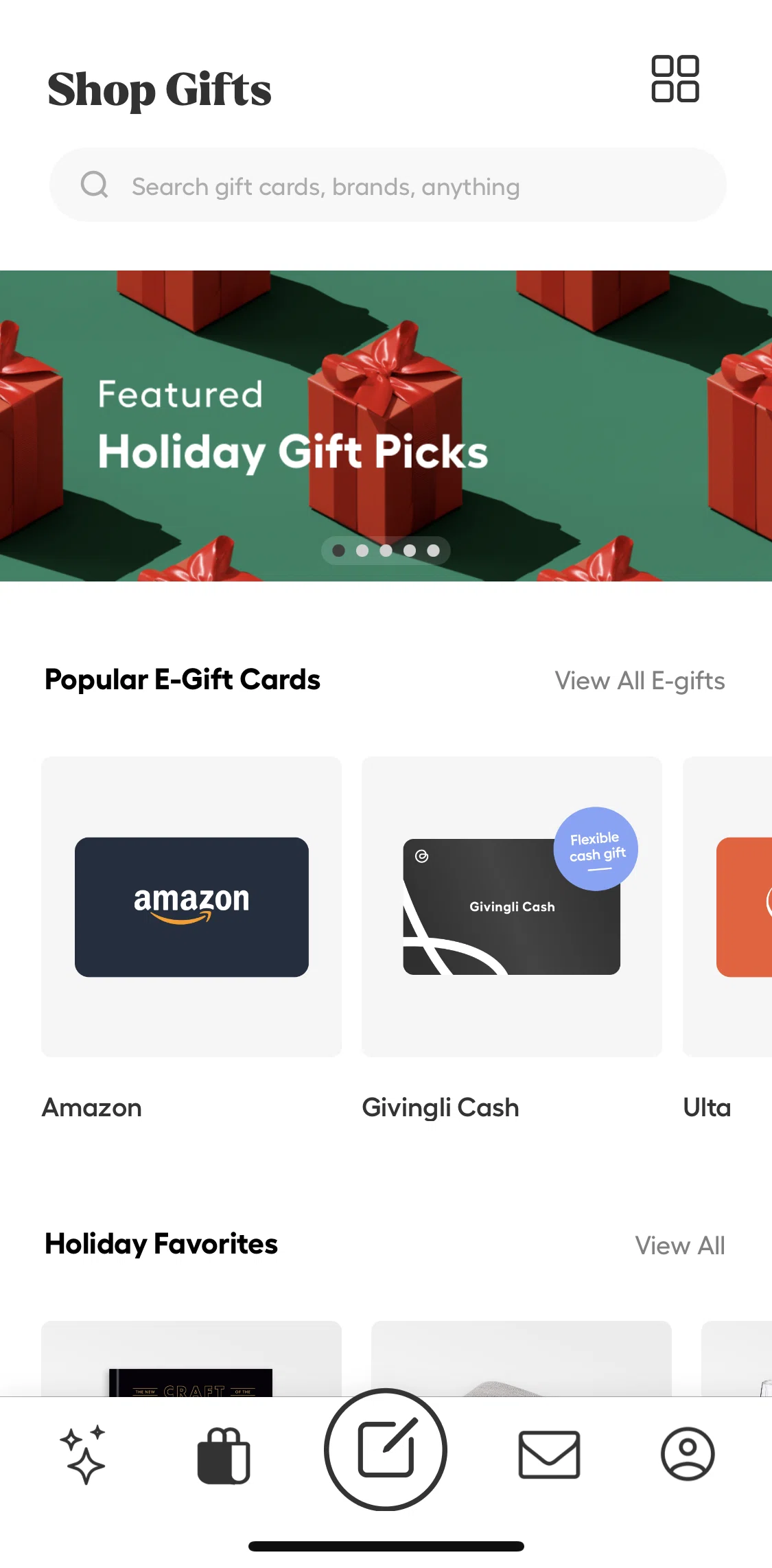 Givingli Screen screen in the Shop by categories flow