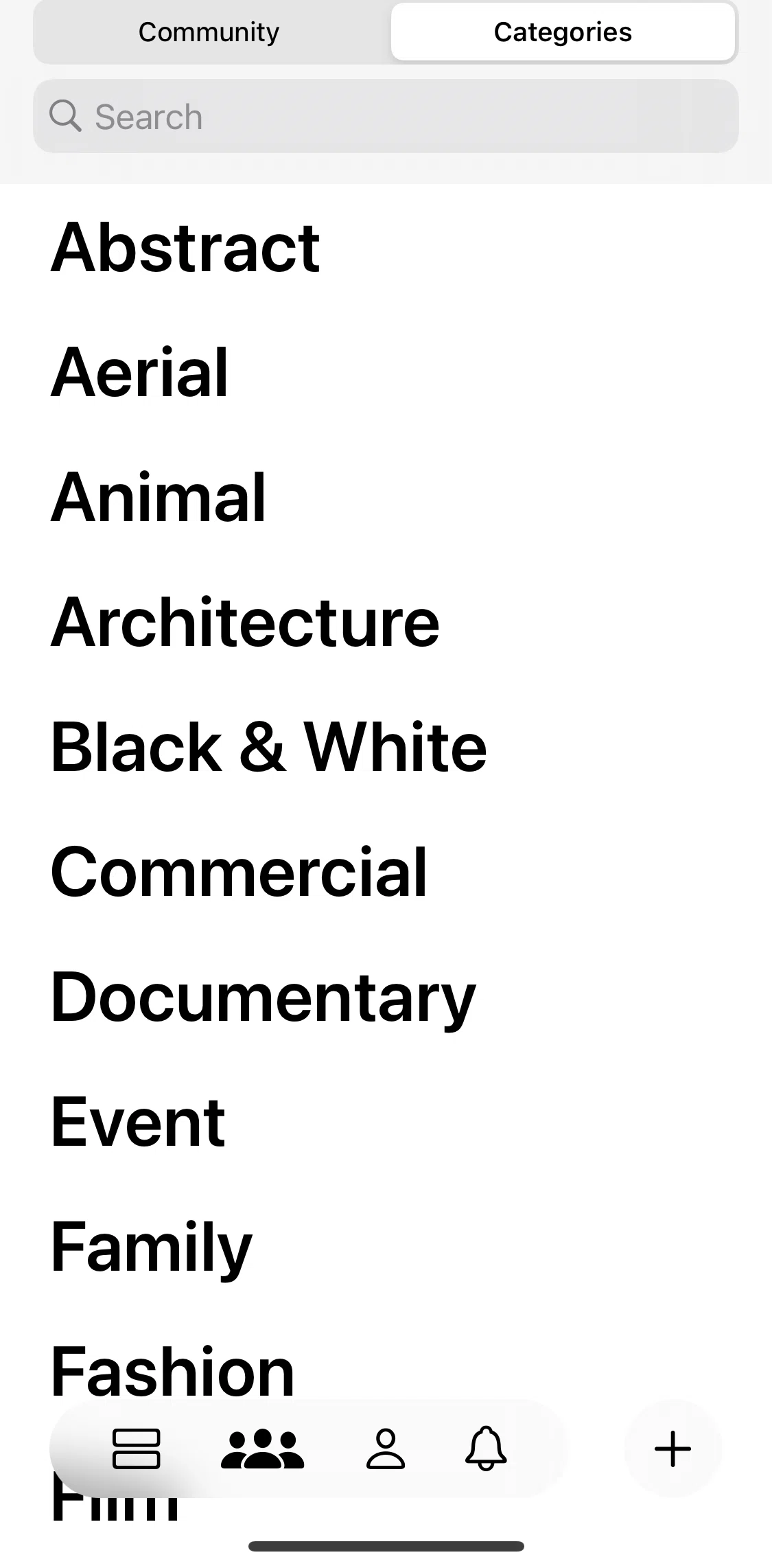 Glass Screen screen in the Explore categories flow