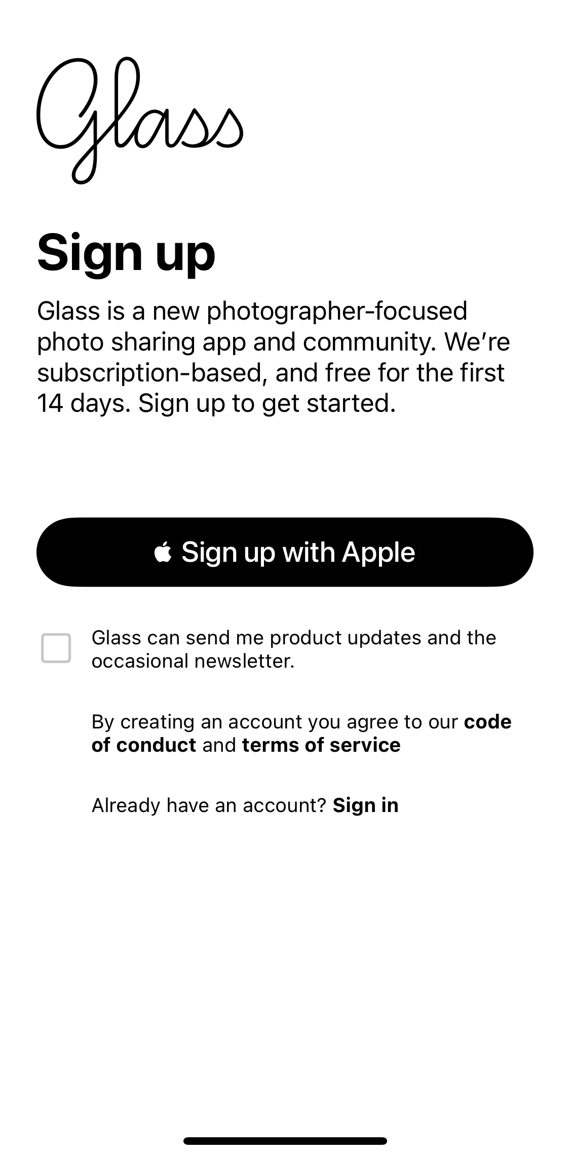 Glass Screen screen in the Onboarding flow