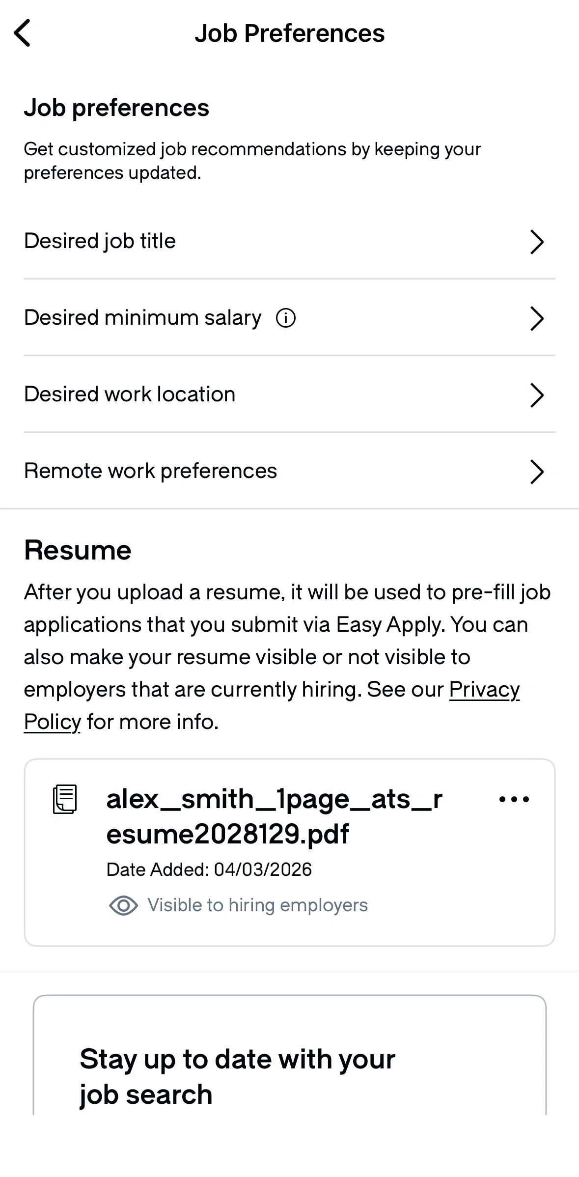 Glassdoor Screen screen in the Adding remote work preferences flow