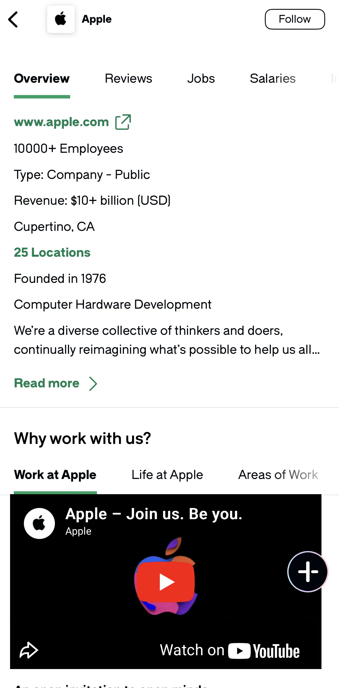 Glassdoor Screen screen in the Company locations flow