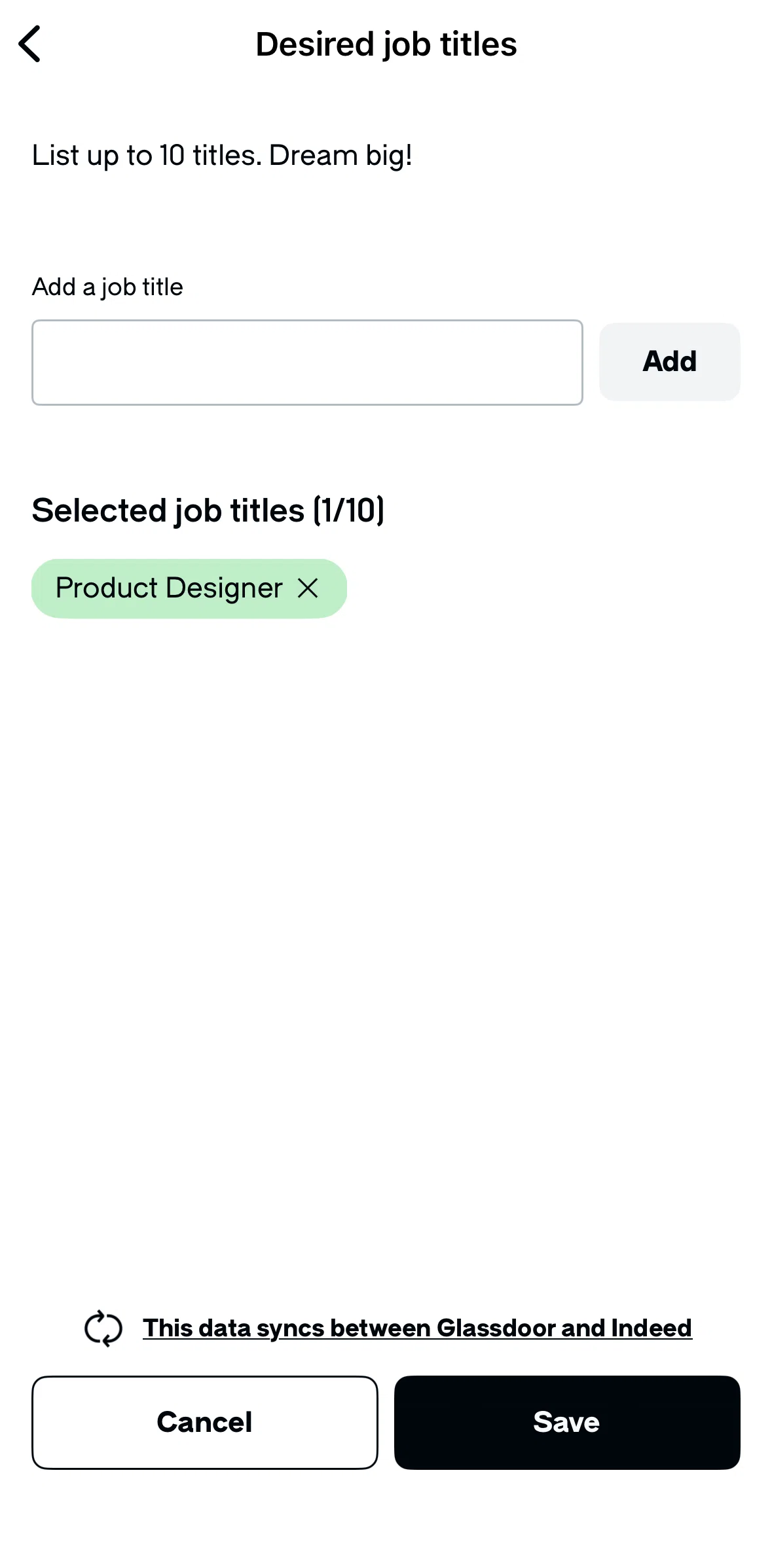 Glassdoor Screen screen in the Data syncs information flow