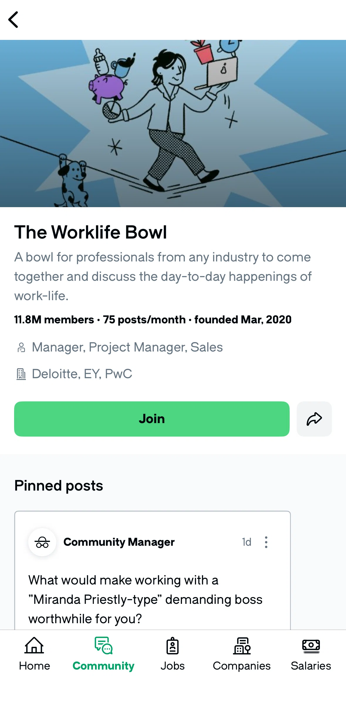 Glassdoor Screen screen in the Joining a bowl flow