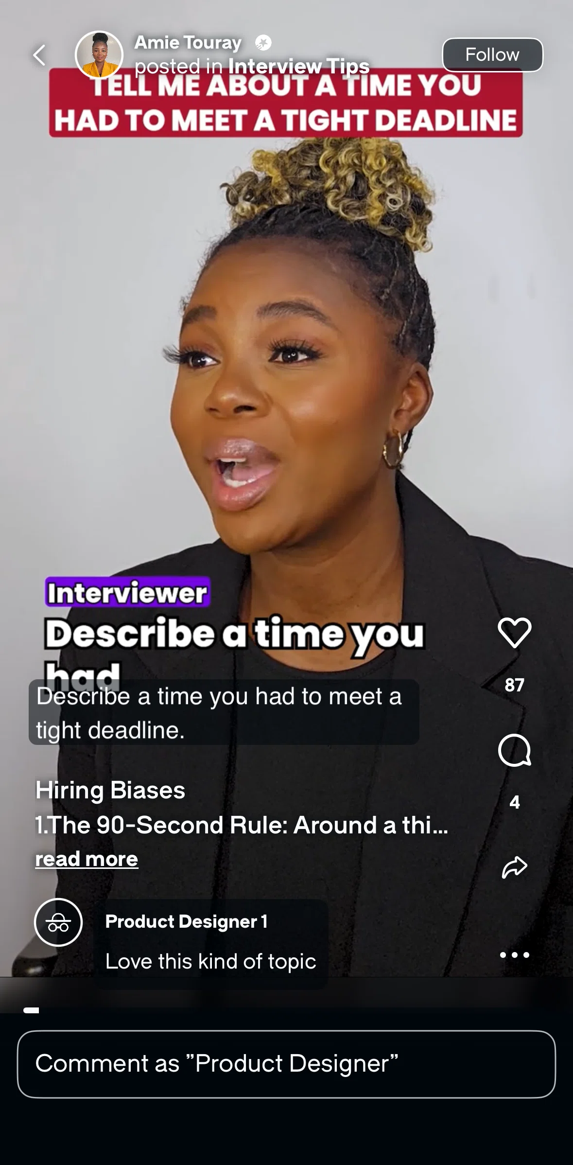 Glassdoor Screen screen in the Liking a video flow