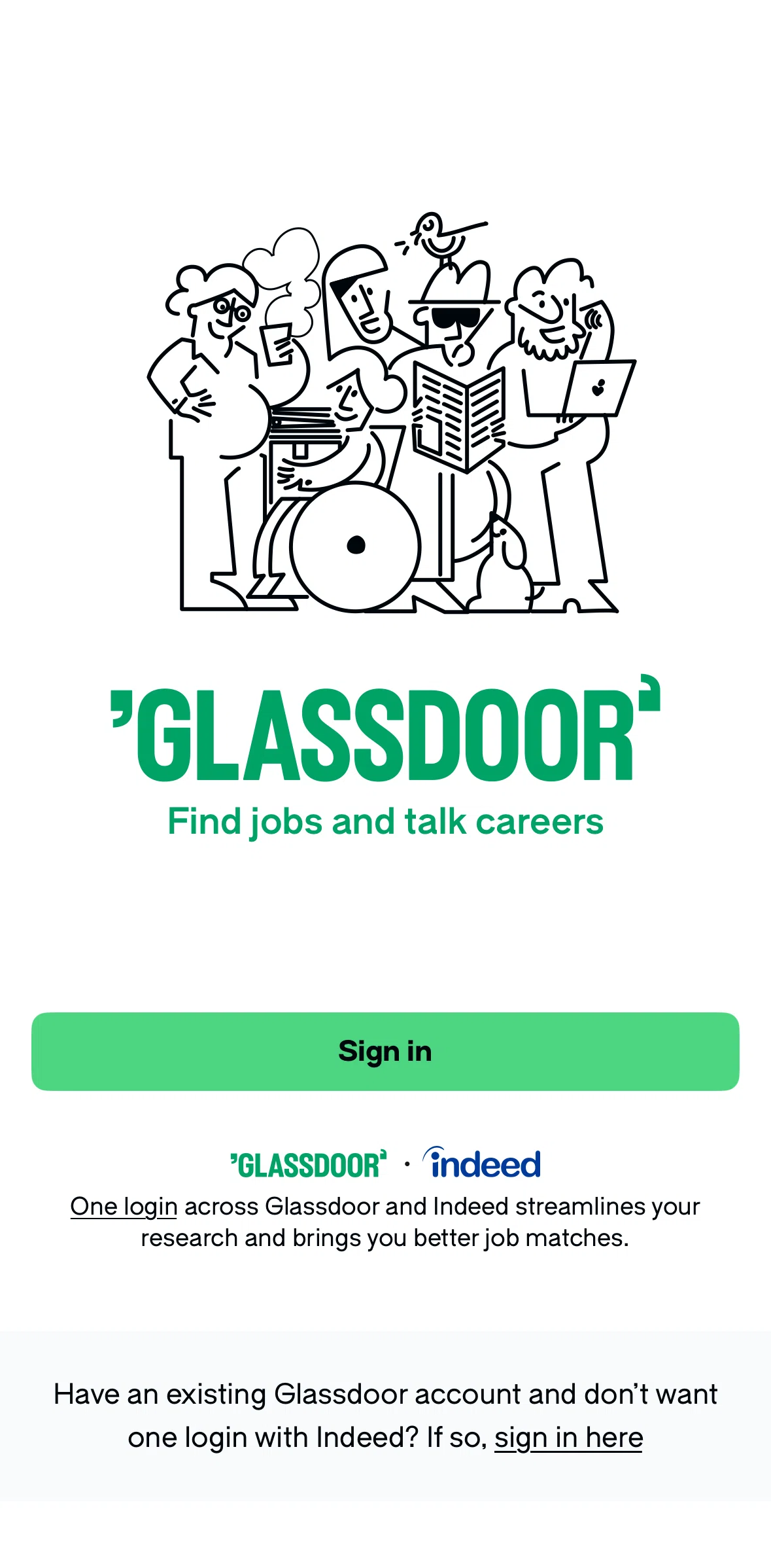 Glassdoor Screen screen in the Logging in flow