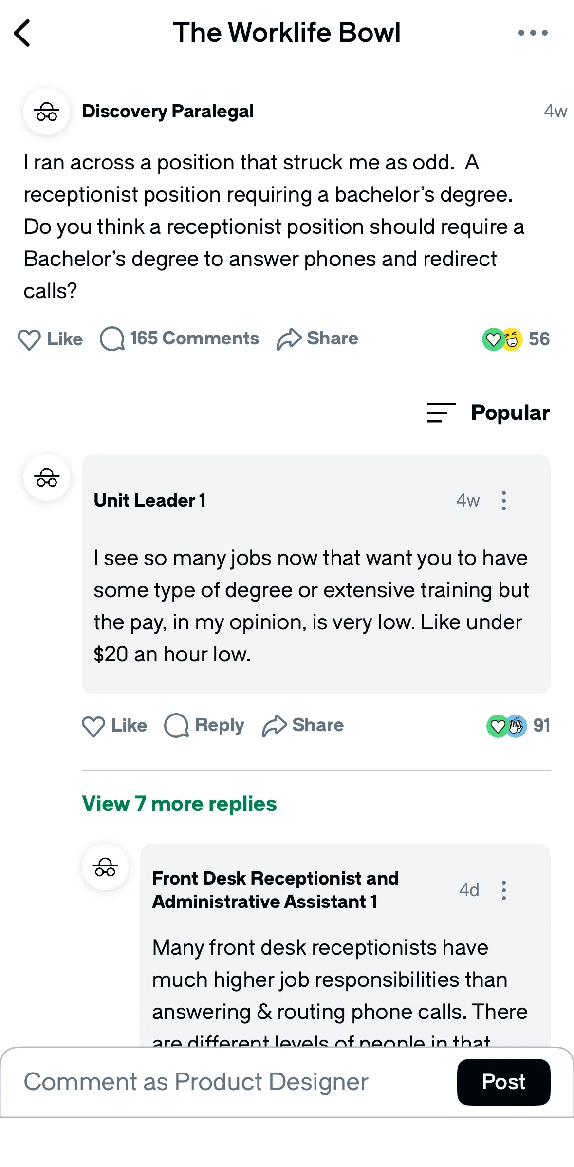 Glassdoor Screen screen in the Reporting a comment flow
