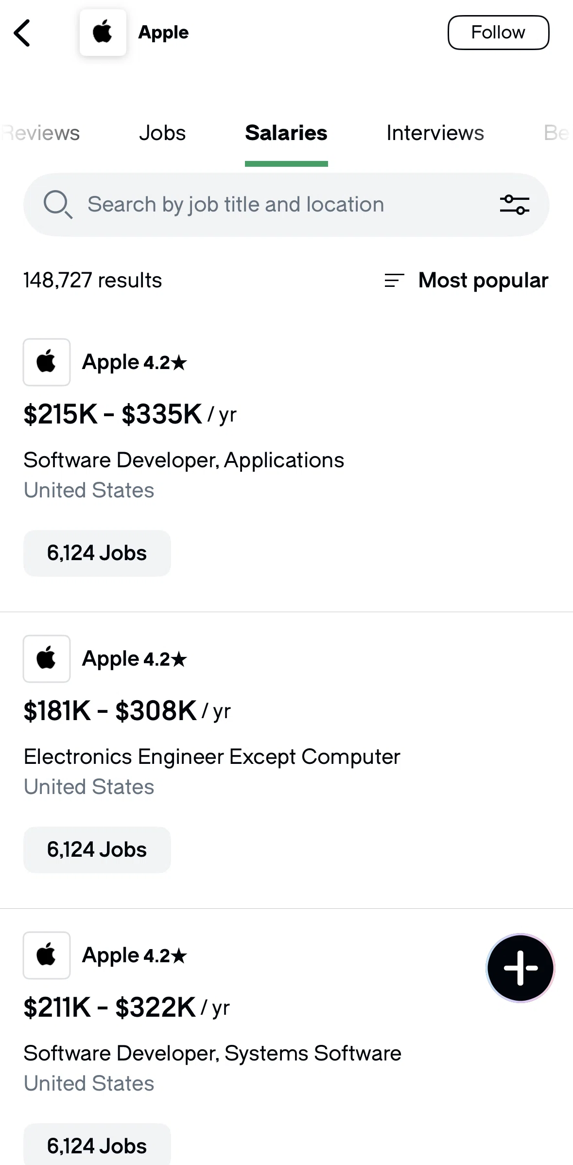 Glassdoor Screen screen in the Salary detail flow