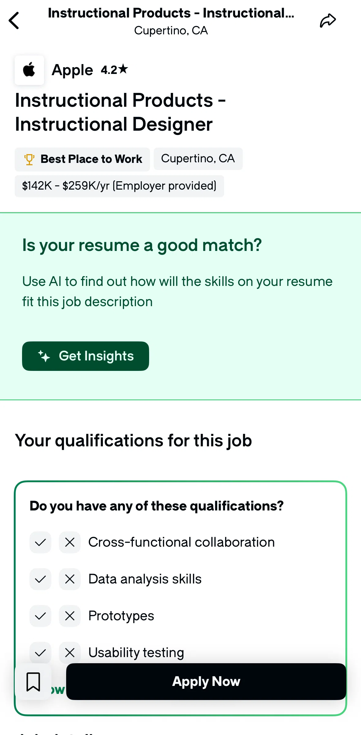 Glassdoor Screen screen in the Saving a job to bookmarks flow