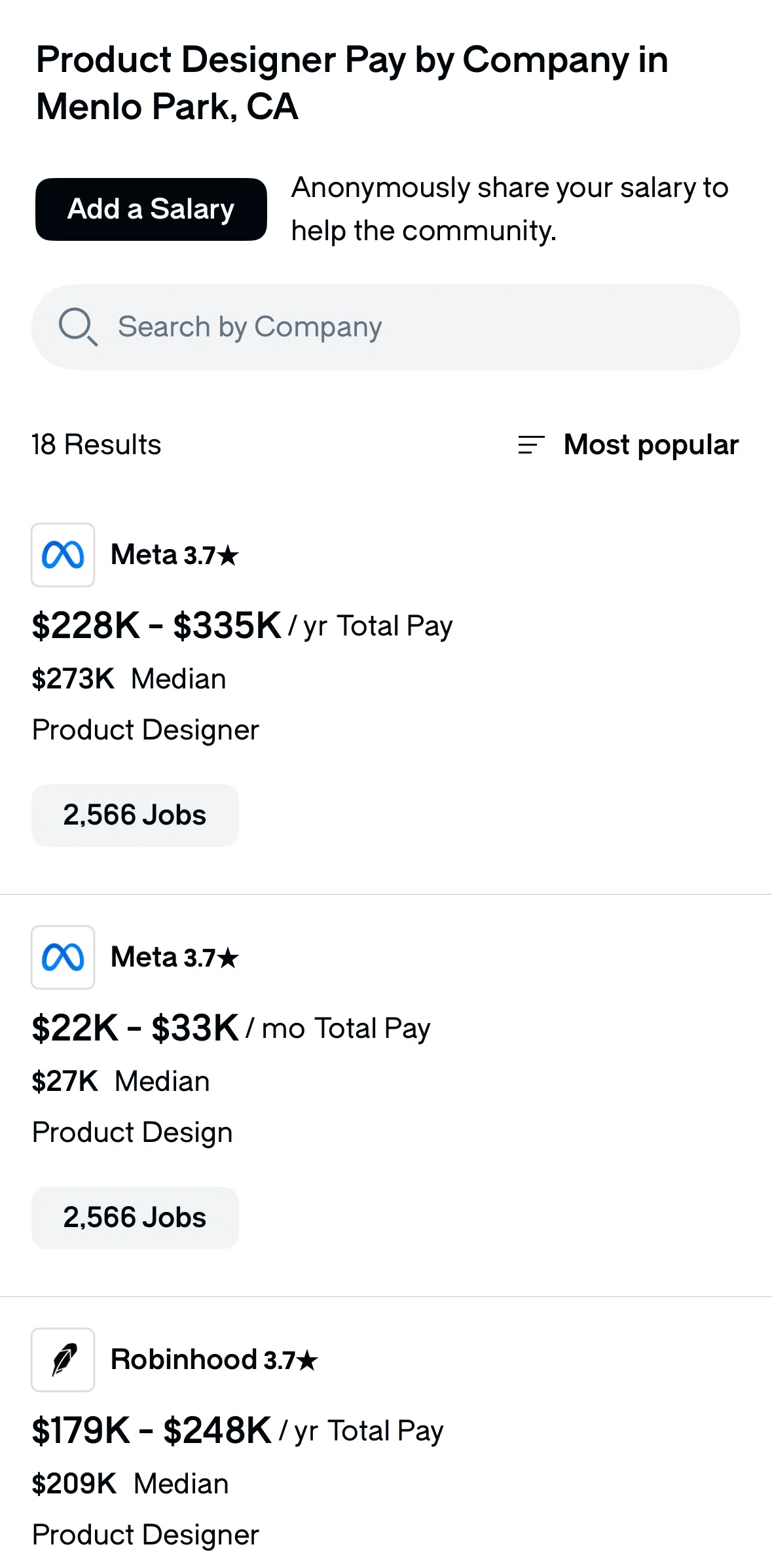 Glassdoor Screen screen in the Searching salaries flow
